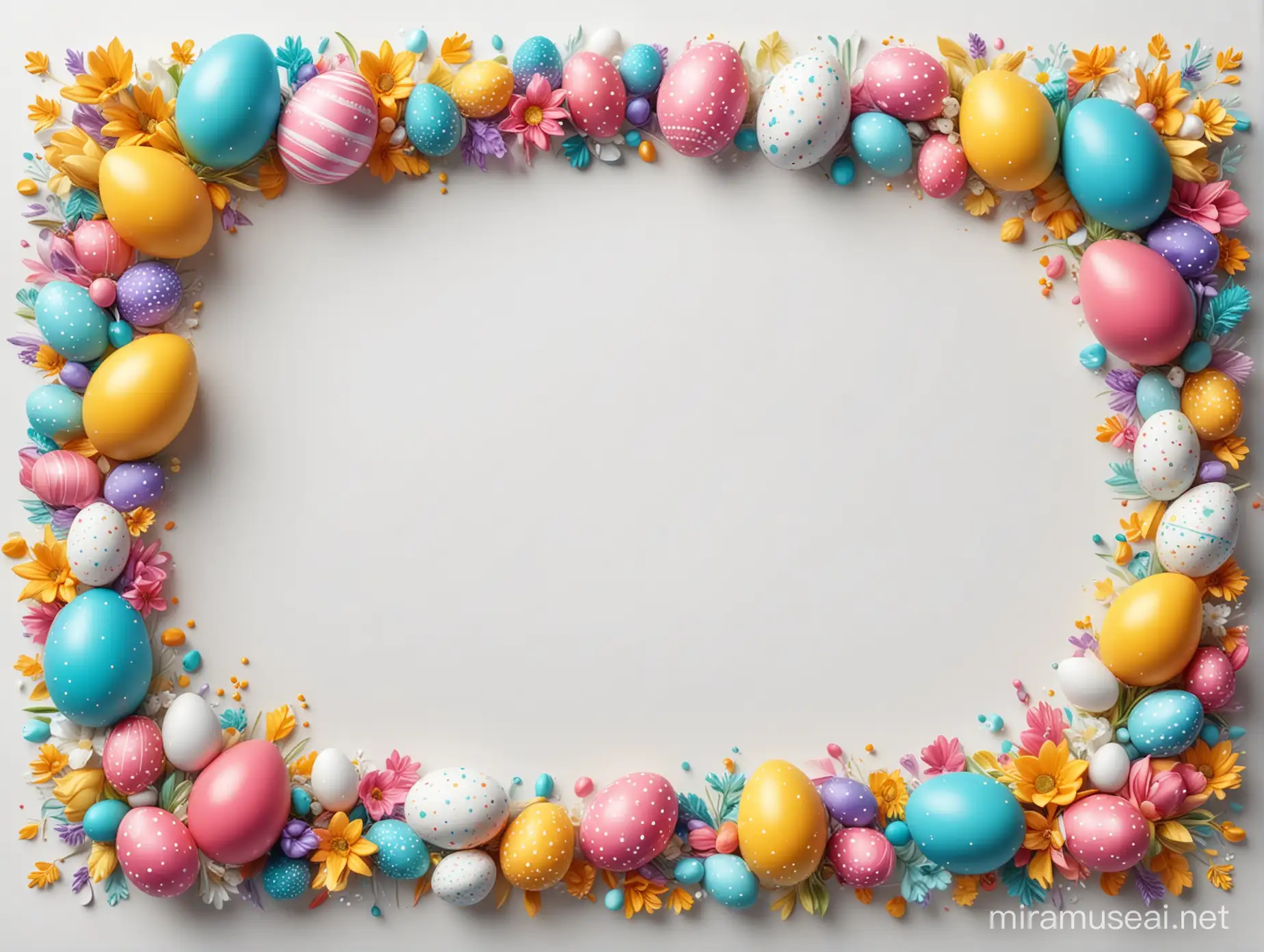 white background with ultra realistic 3d, colorful, easter decorated border