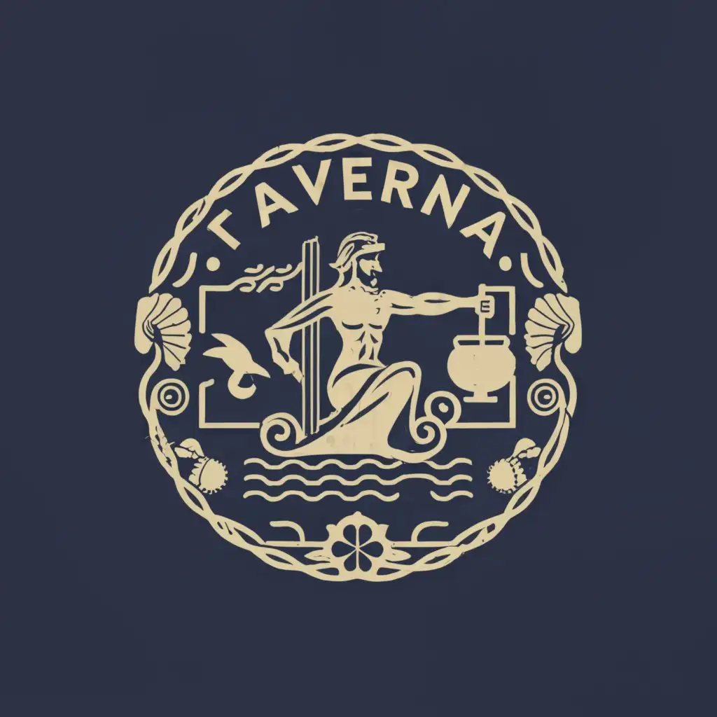 a logo design,with the text "taverna", main symbol:sailing greece poseidon greek taverna,complex,clear background