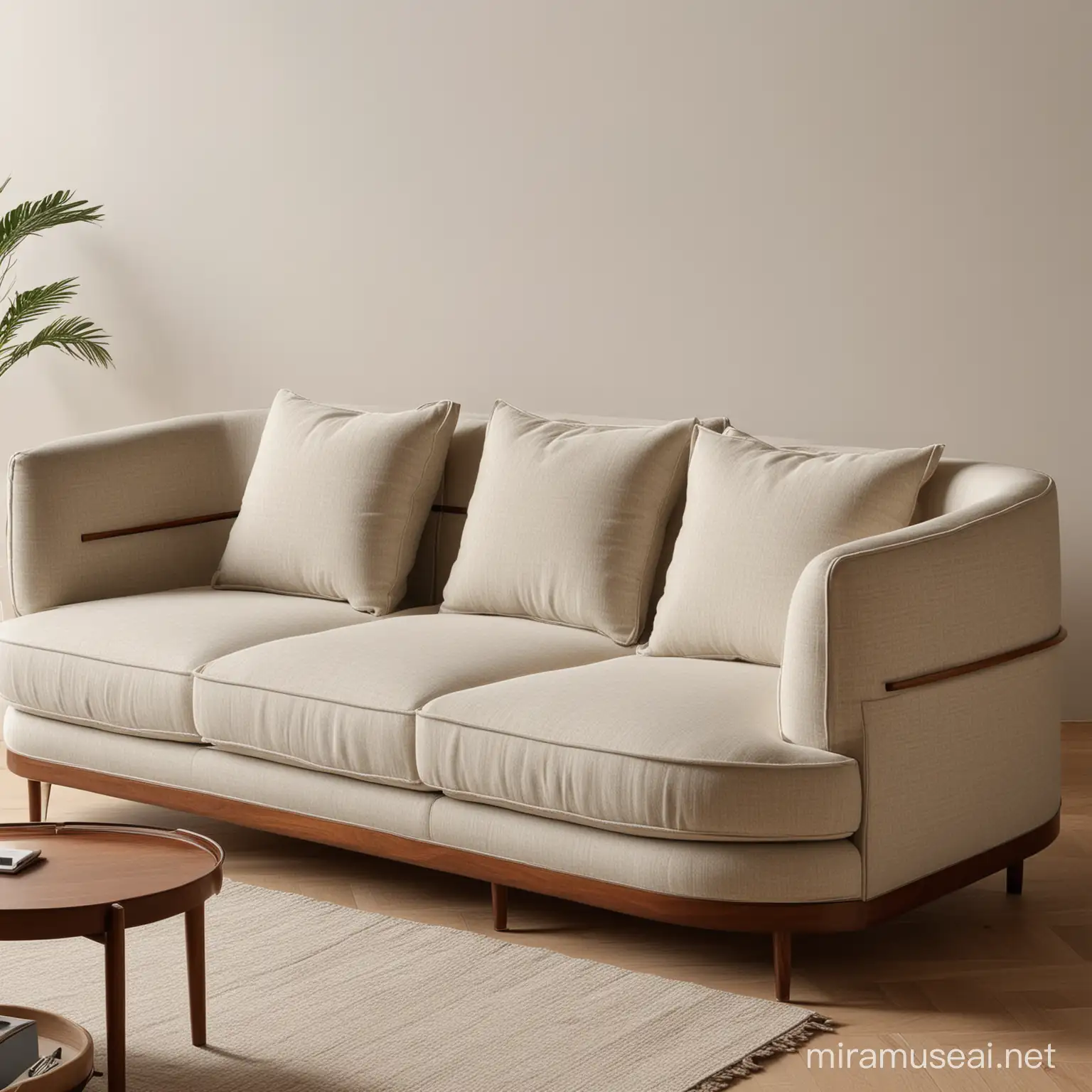 Modern 3Seat Sofa Set with Oval Lines and Geometric Armrests