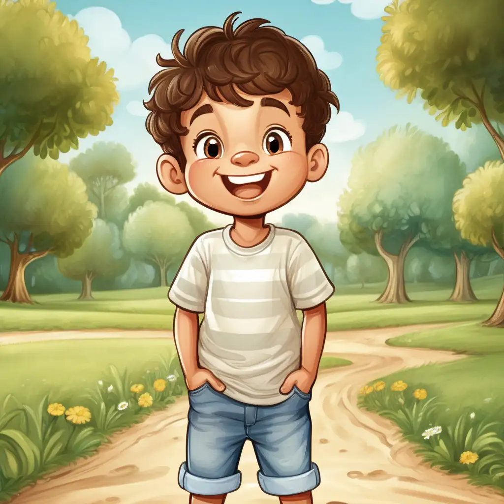 Cheerful Cartoon Little Boy Smiling Joyfully