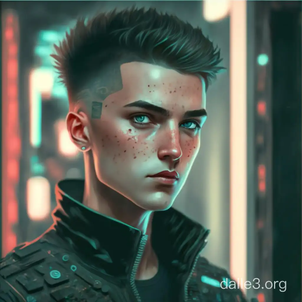 Serious Cyberpunk Hacker with Short Hair | Dalle3 AI