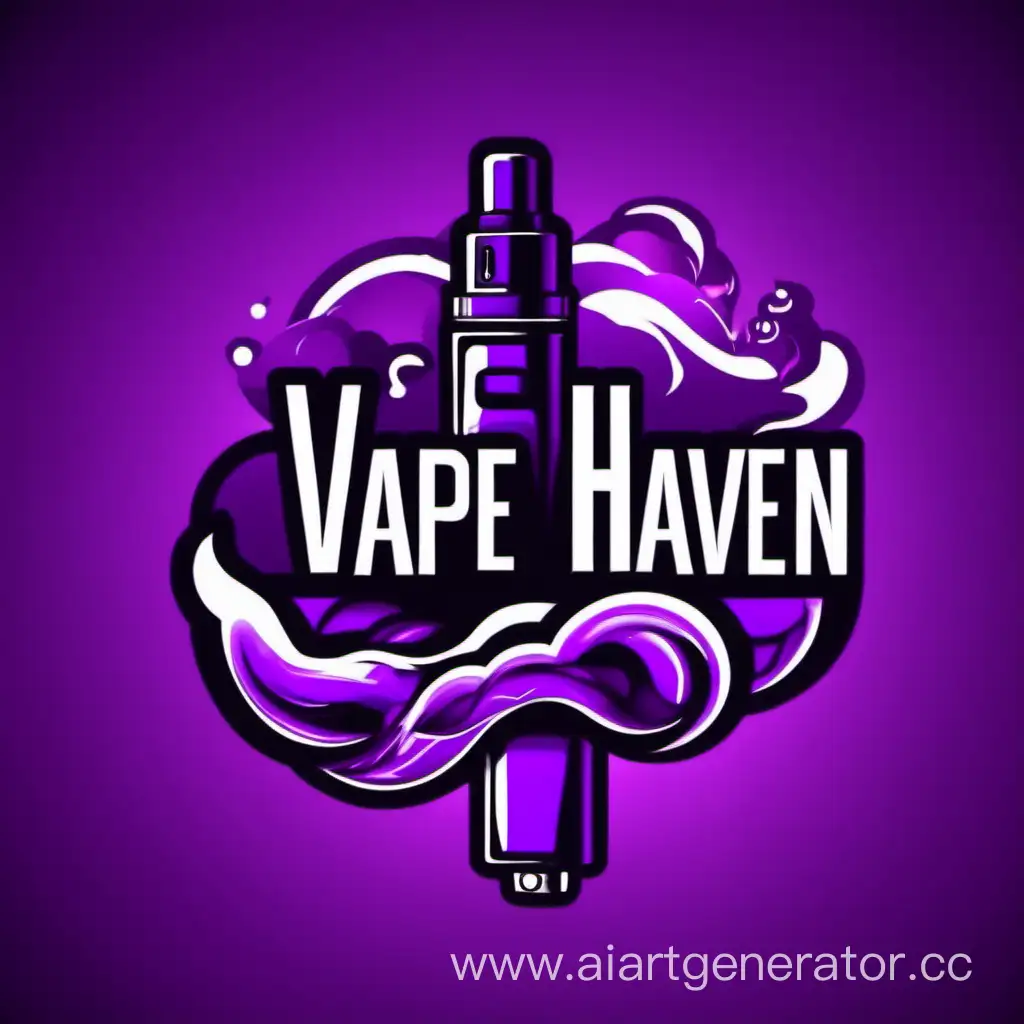 Vape Haven в фиолетовом цвете. На заднем плане пар. Логотип 