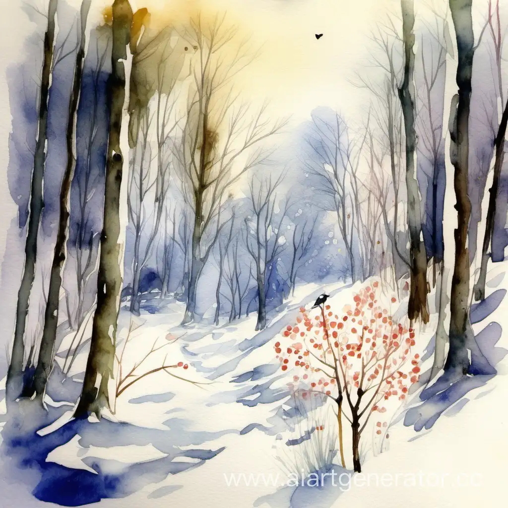 Awaiting-Spring-Guests-in-the-Enchanted-Forest-A-Tranquil-Watercolor-Scene-with-Snow-and-Nightingales