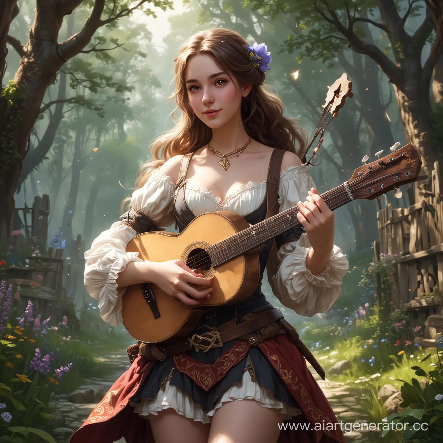 Enchanting-Bard-Girl-Playing-Music-in-Moonlit-Forest