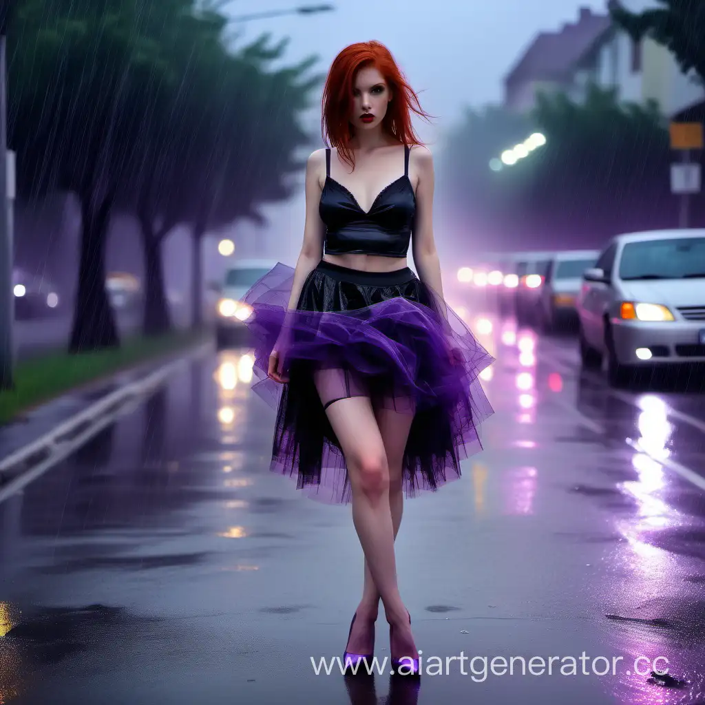 Sensual-RedHaired-Woman-Dancing-in-the-Rainlight