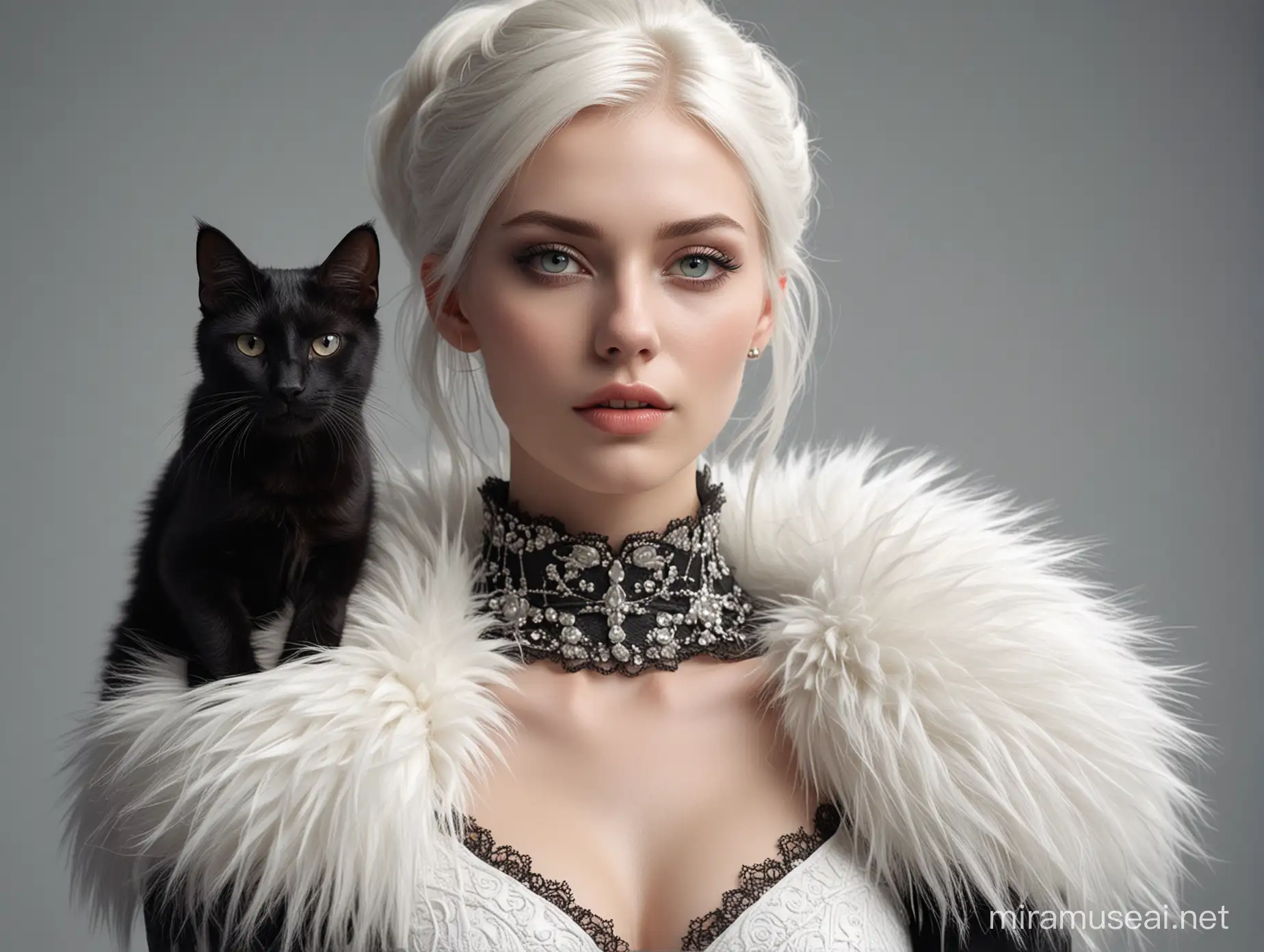 Extravagant Model with AvantGarde Style Holding Black Cat