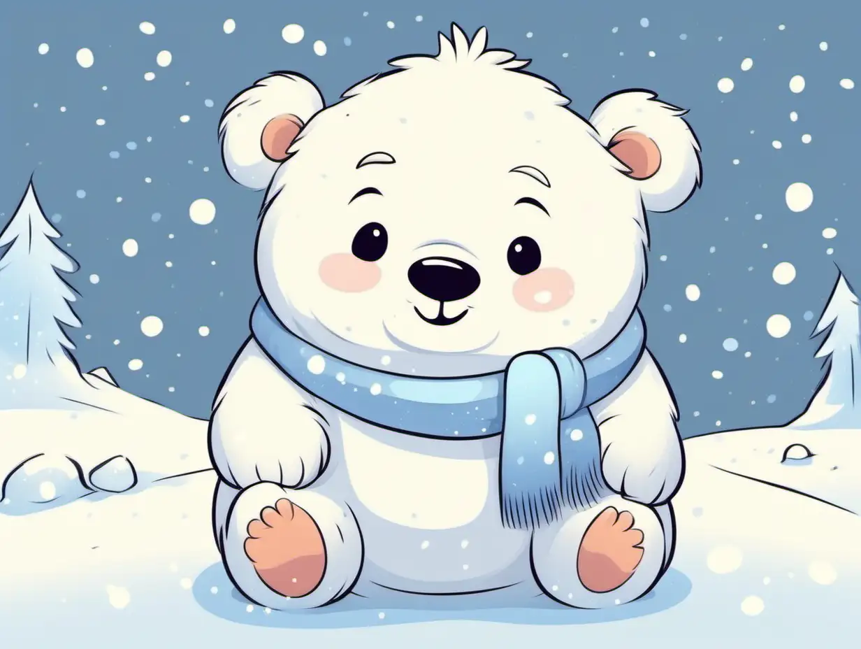 cute cartoon-style white bear in the snow