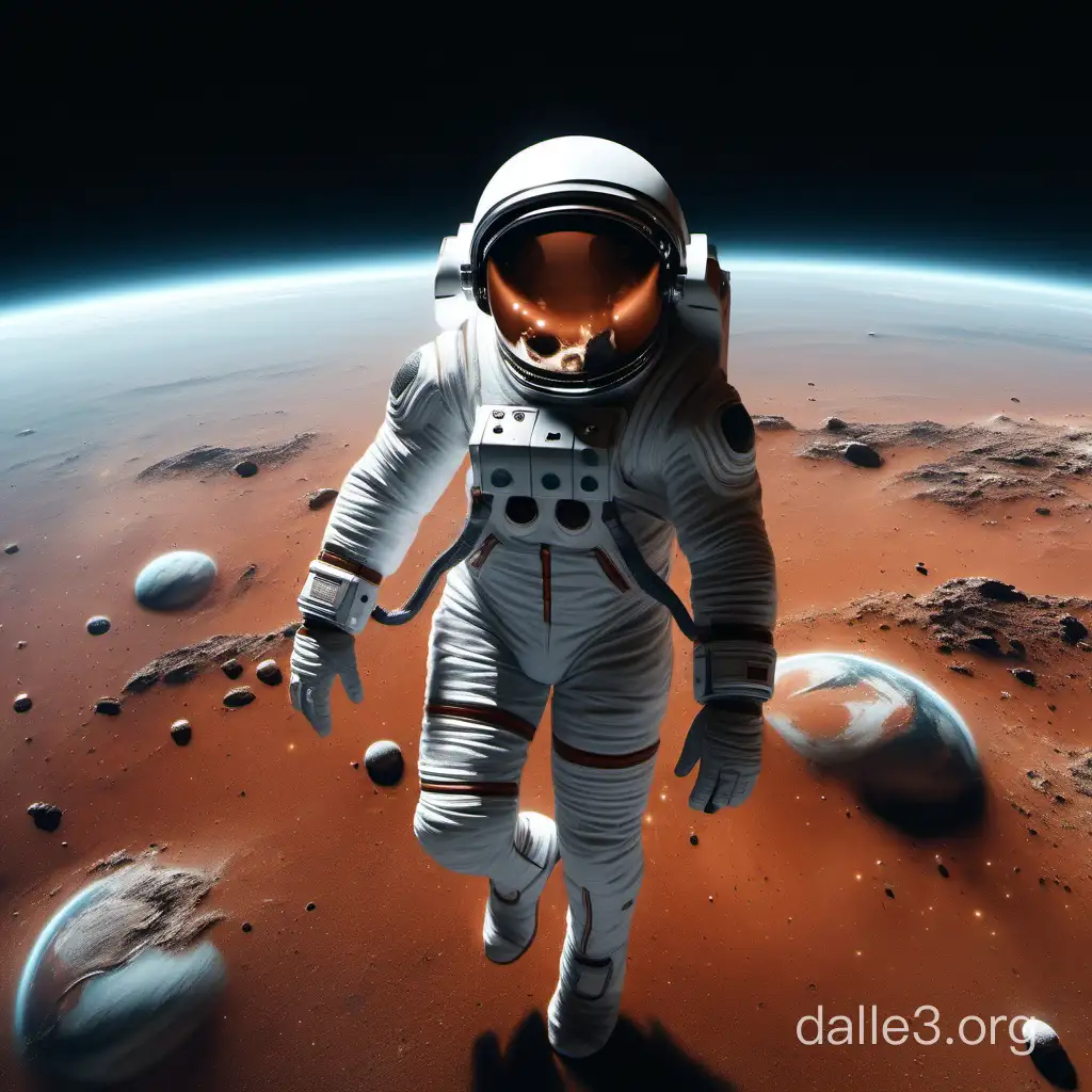 Hyper Realistic Future Spaceman Spacewalking Above Mars | Dalle3 AI