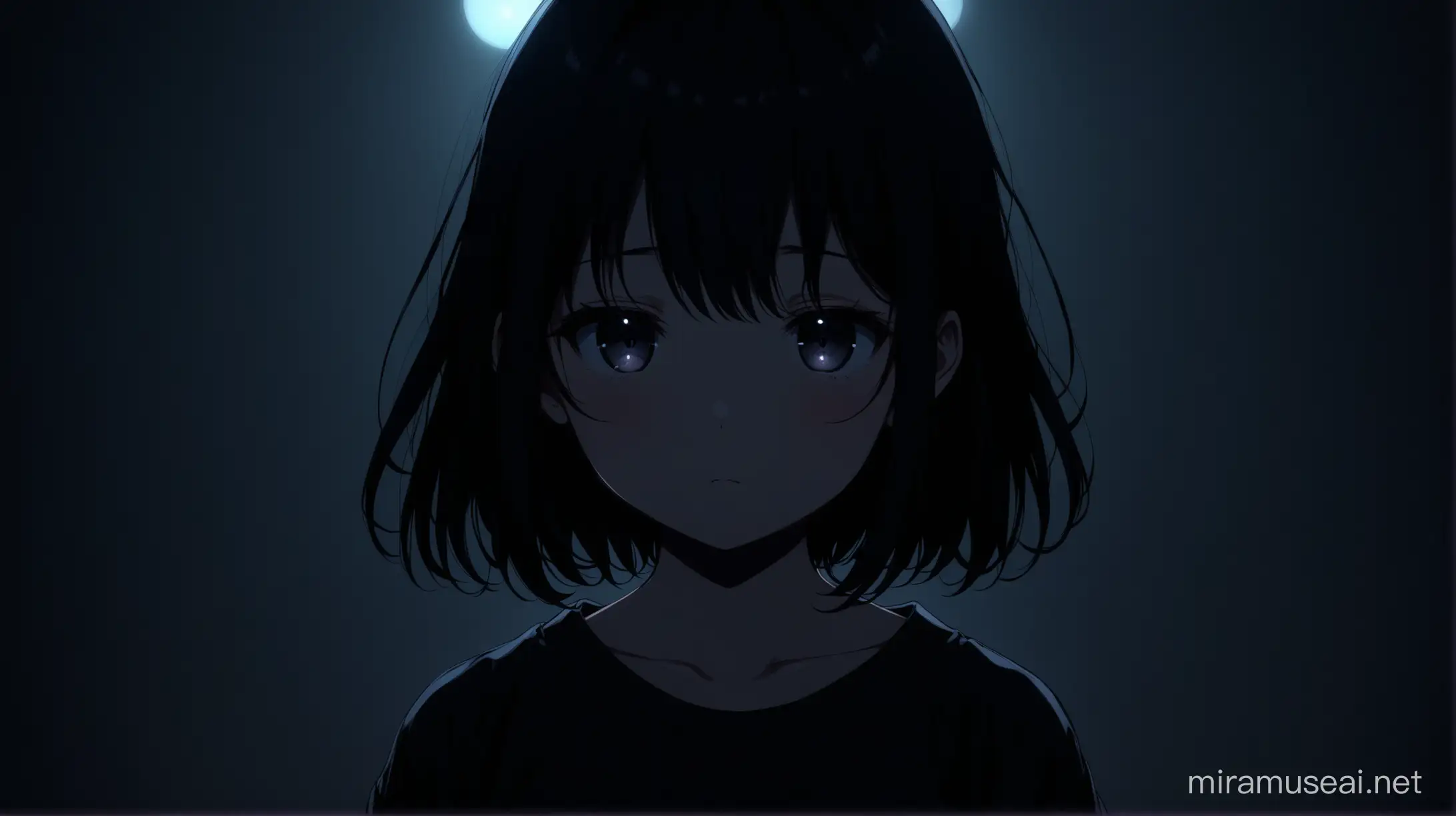 dark, cute anime girl, gloomy lighting, medium range shot