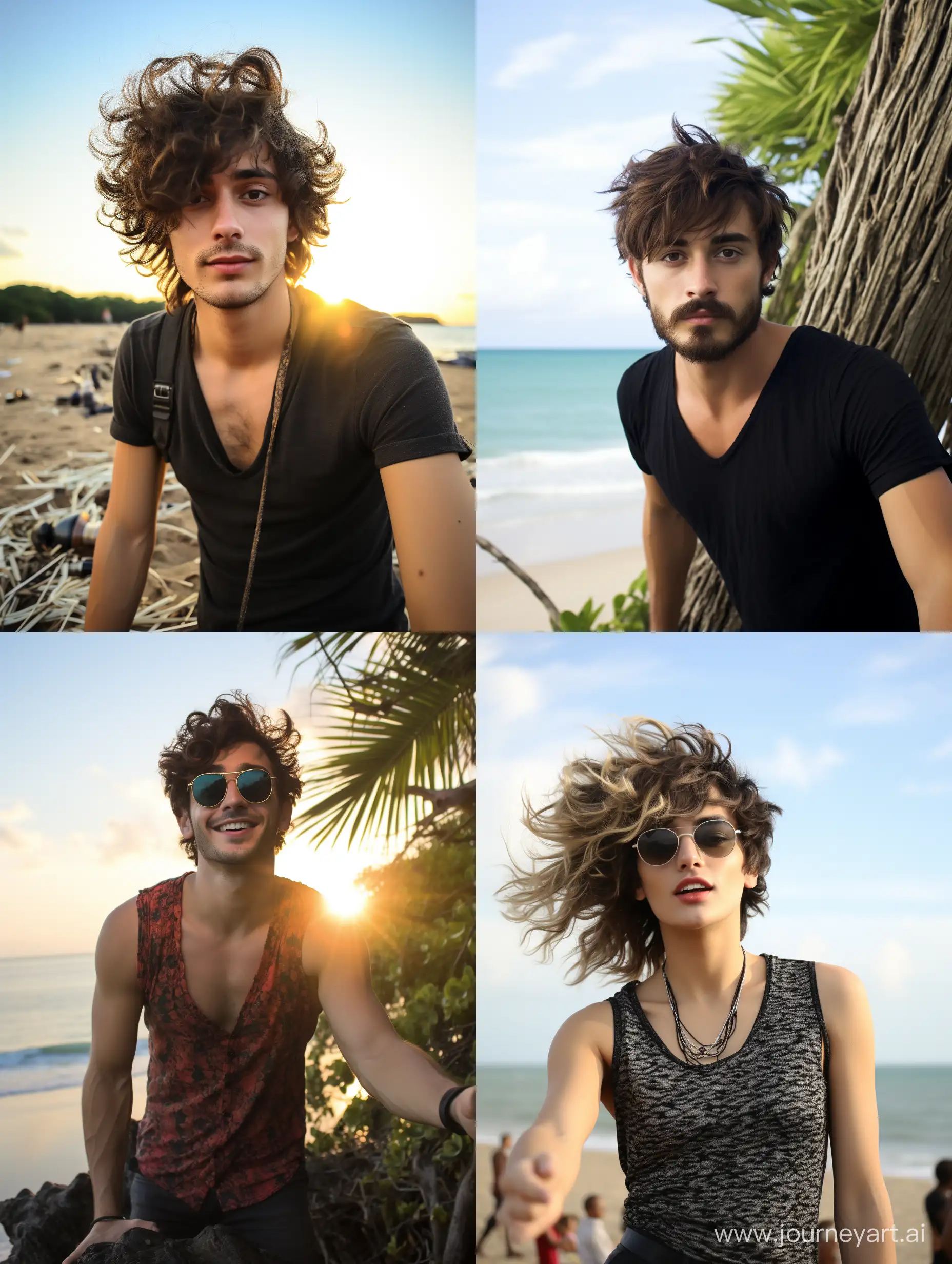 brazilian 25-year-old man, taking a selfie at the beach, --s 750