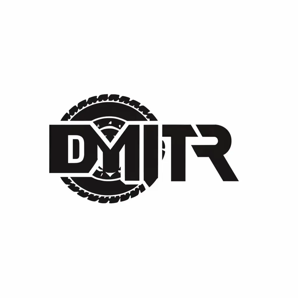 a logo design,with the text "DMTR", main symbol:tire ,Minimalistic,clear background