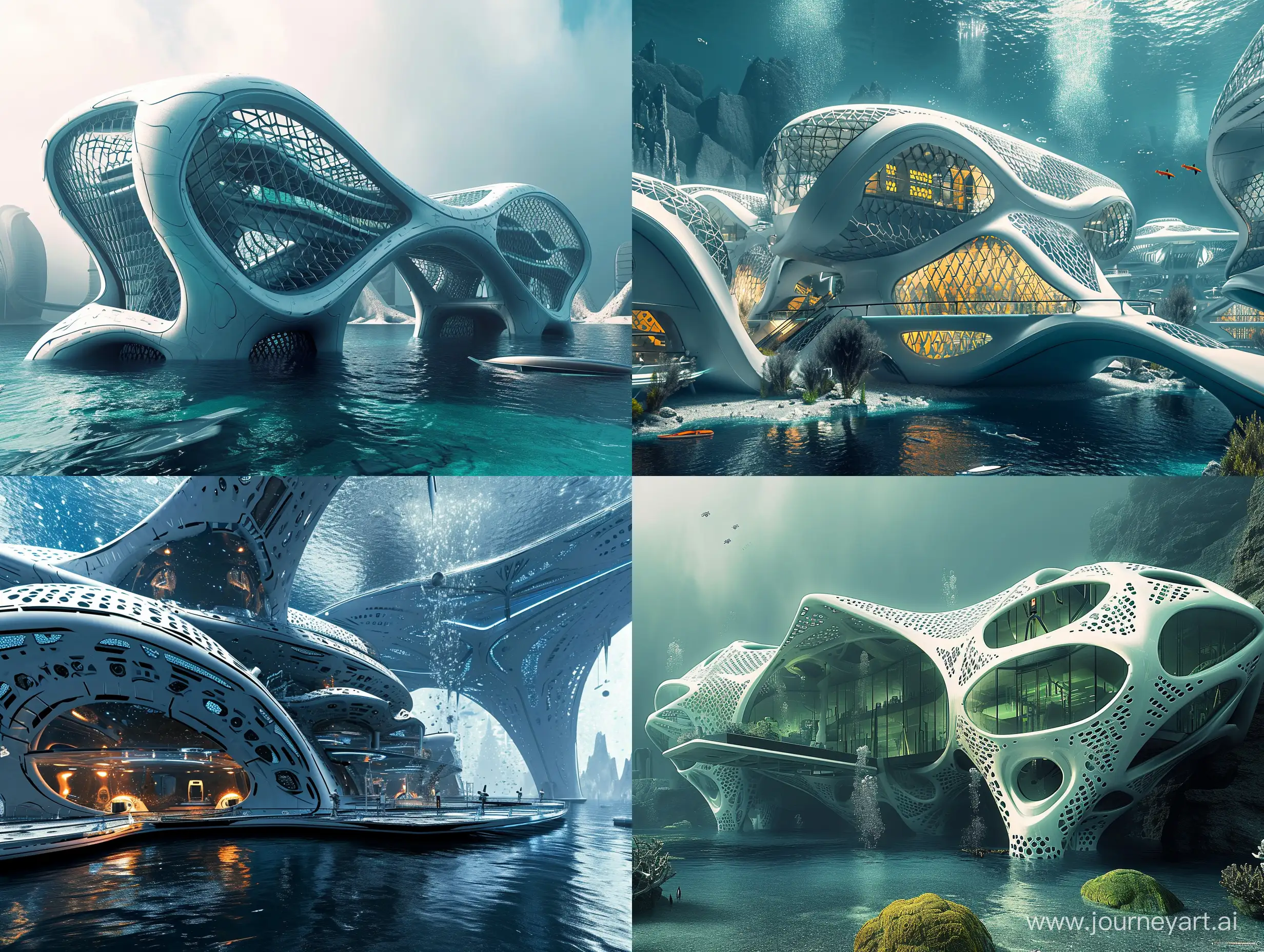 futuristic underwater high-tech company headquarters with a modern and sleek design, intricate design, science fiction 