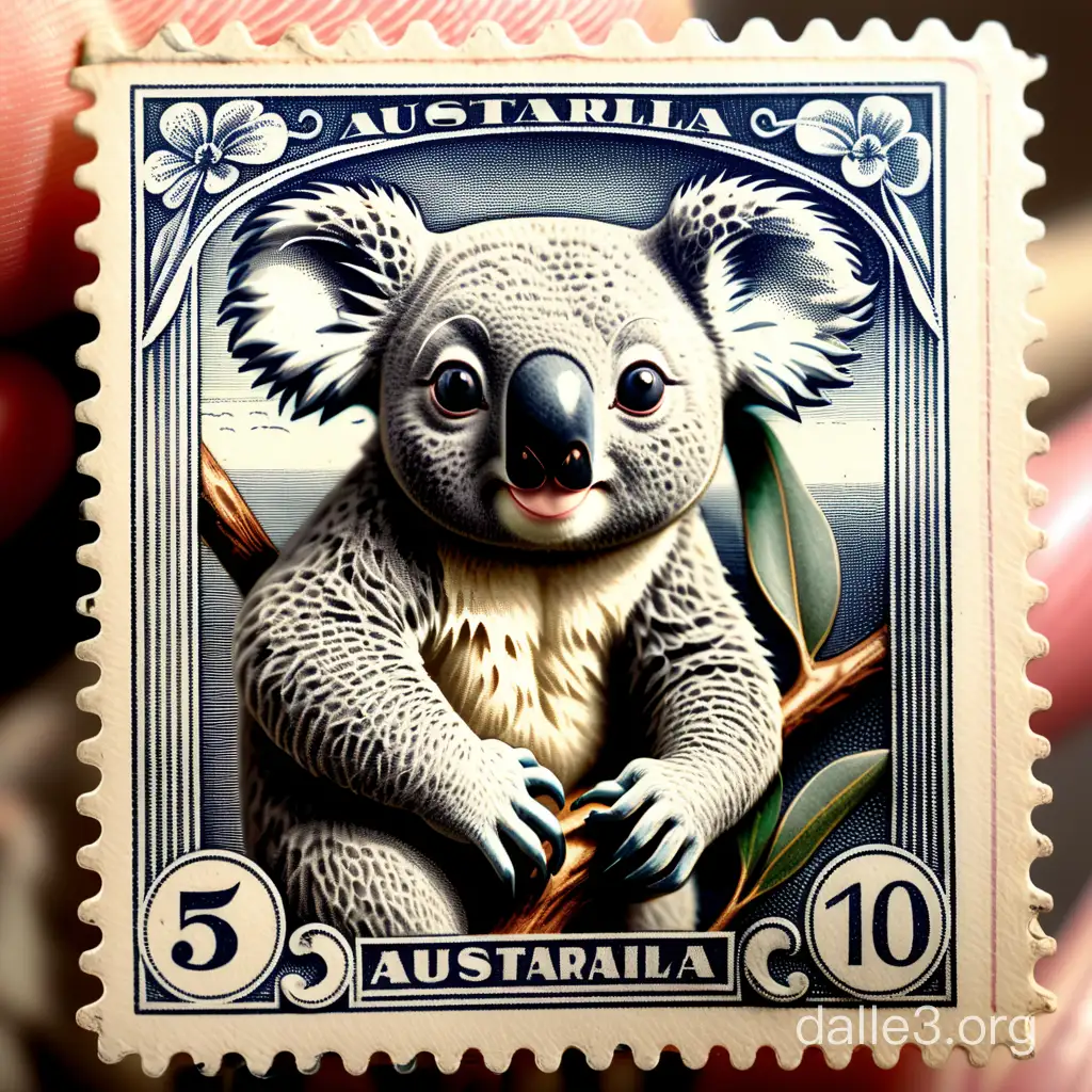 antique engraved postage stamp from australia featuring a koala 1930s