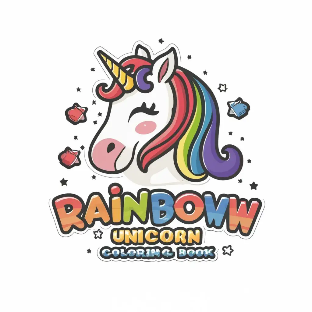 logo, UNICORN, with the text "Rainbow Unicorn Coloring Book", typography, be used in Education industry