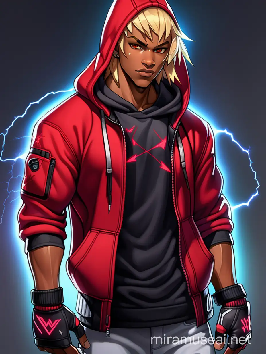Cyberpunk Vigilante with Red Lightning in Futuristic Streetwear