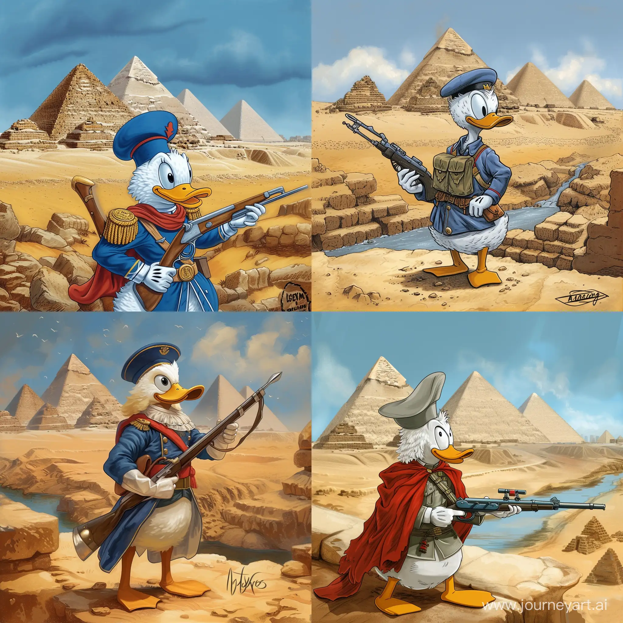 Napoleon-Donald-Duck-in-Egyptian-Campaign-with-Pyramids