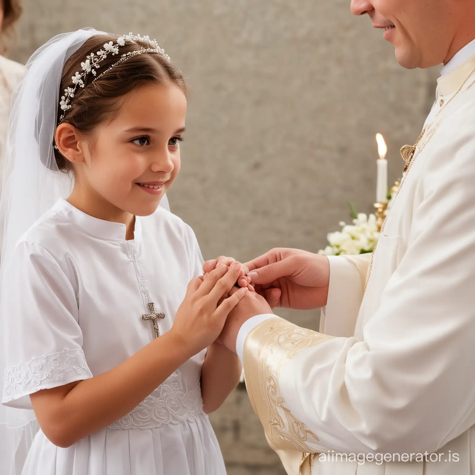 child receiving first holy communion