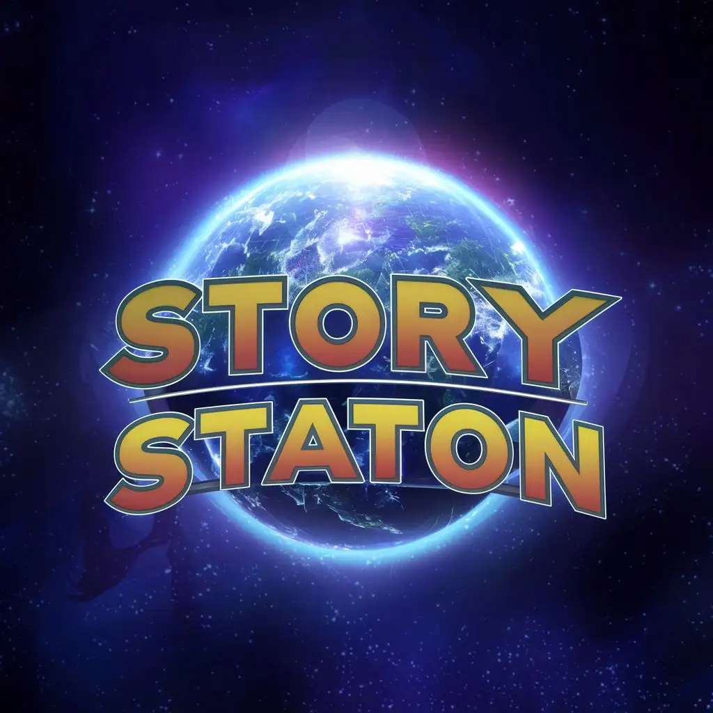 logo, The dream world, with the text "Story Station", typography