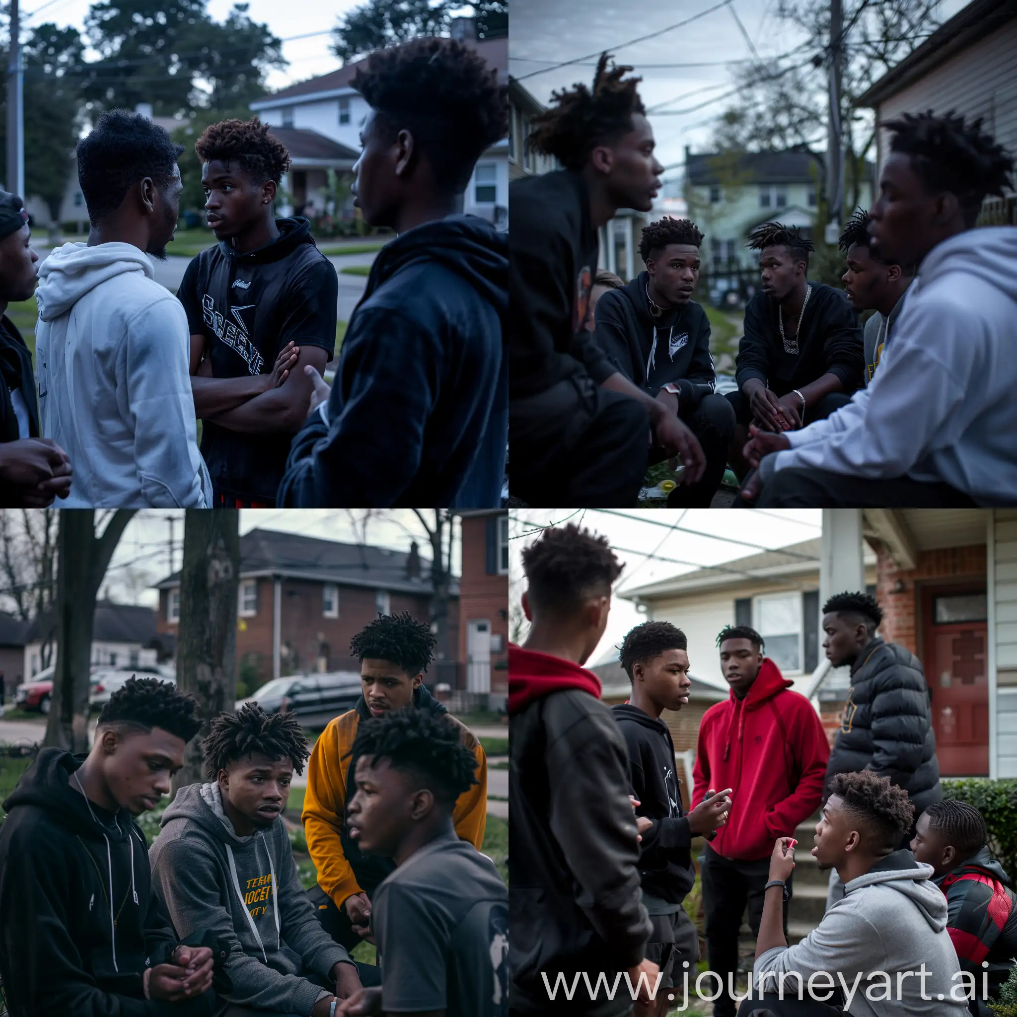Temar Boggs and his friends are hanging out in their neighborhood when they hear the news about Jocelyn's disappearance. Concerned murmurs ripple through the group as they discuss what to do.* Create photos