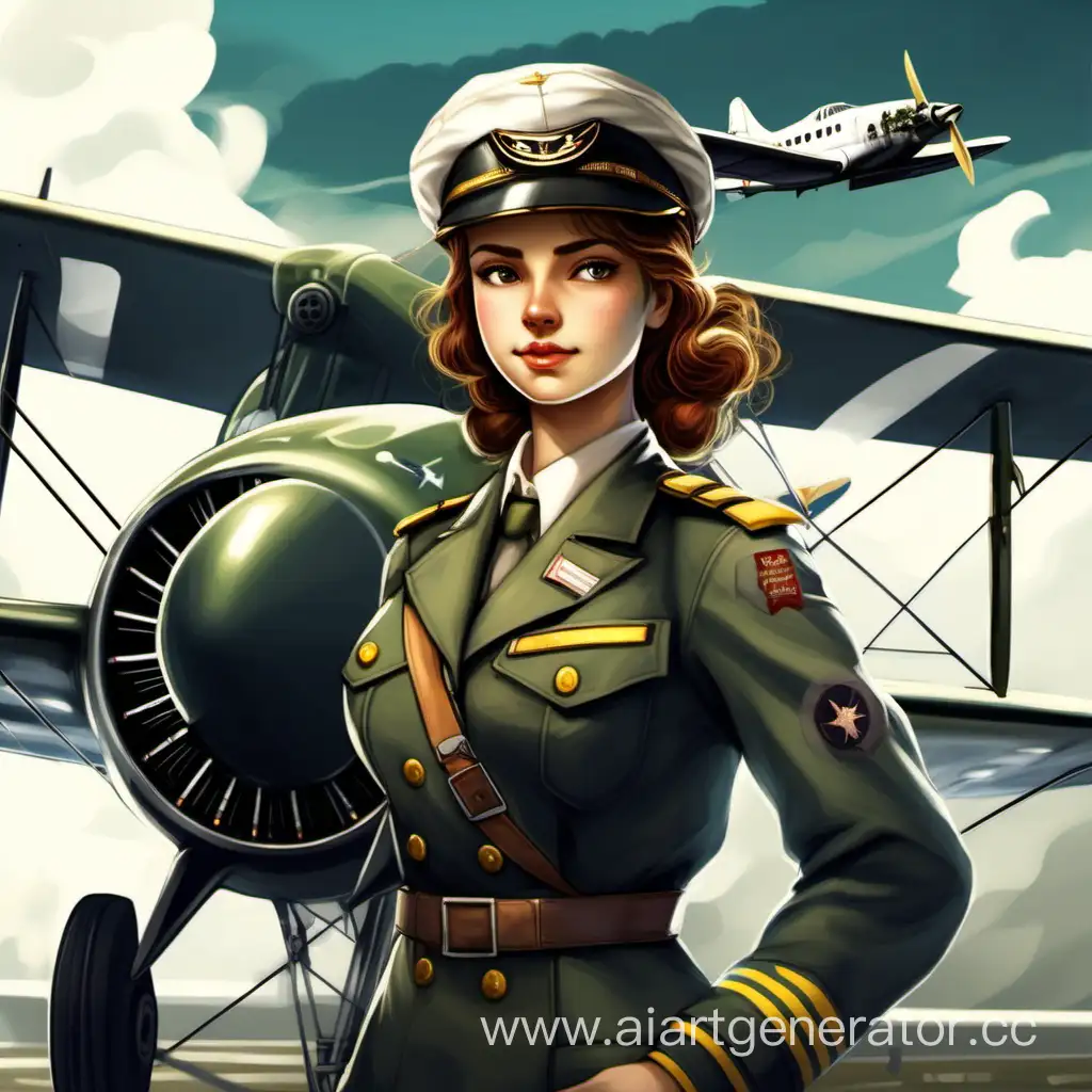 Девушка лётчик  белая лилия рядом с самолётом во время войны