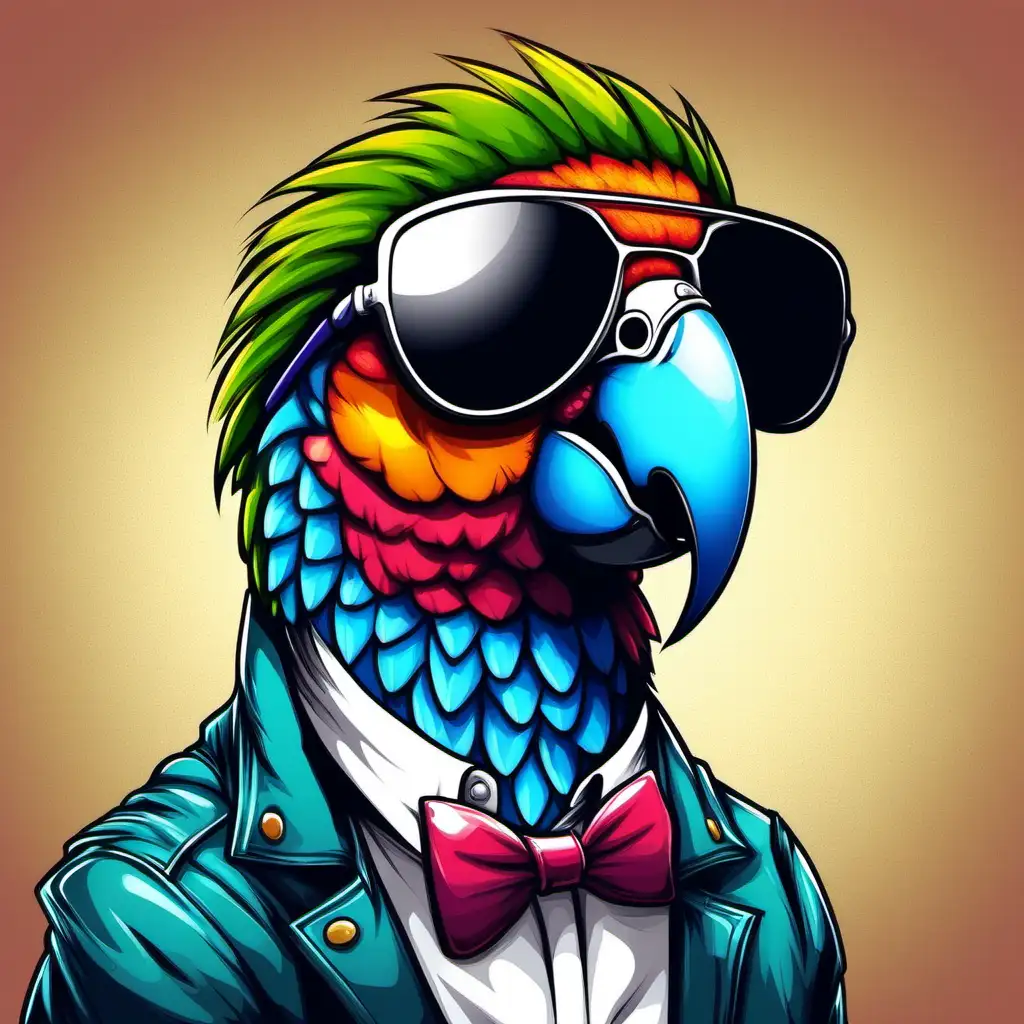 Parrot wearing sunglasses anthropomorphic art hip hop style