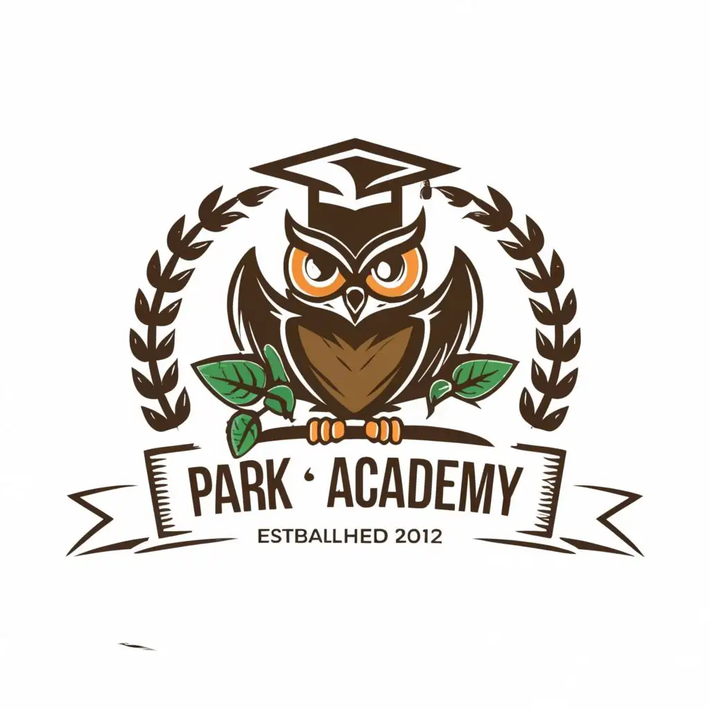 LOGO-Design-For-Park-Academy-Symbolic-Apple-and-Wise-Owl-Emblem-with-Graduation-Hat-Established-2012