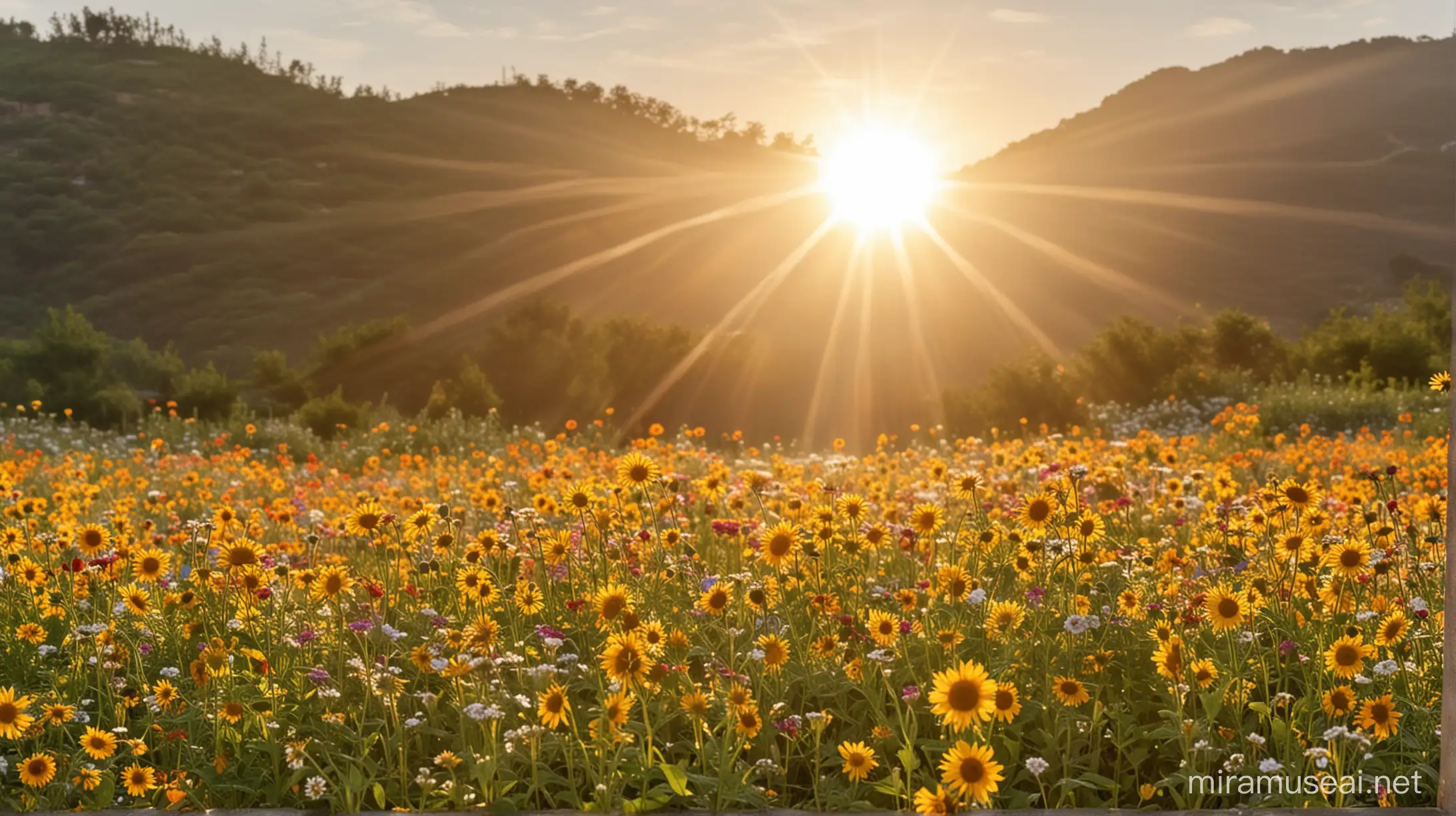Bright Sun Over Fresh Flowers Natural and Pure Environment Scene