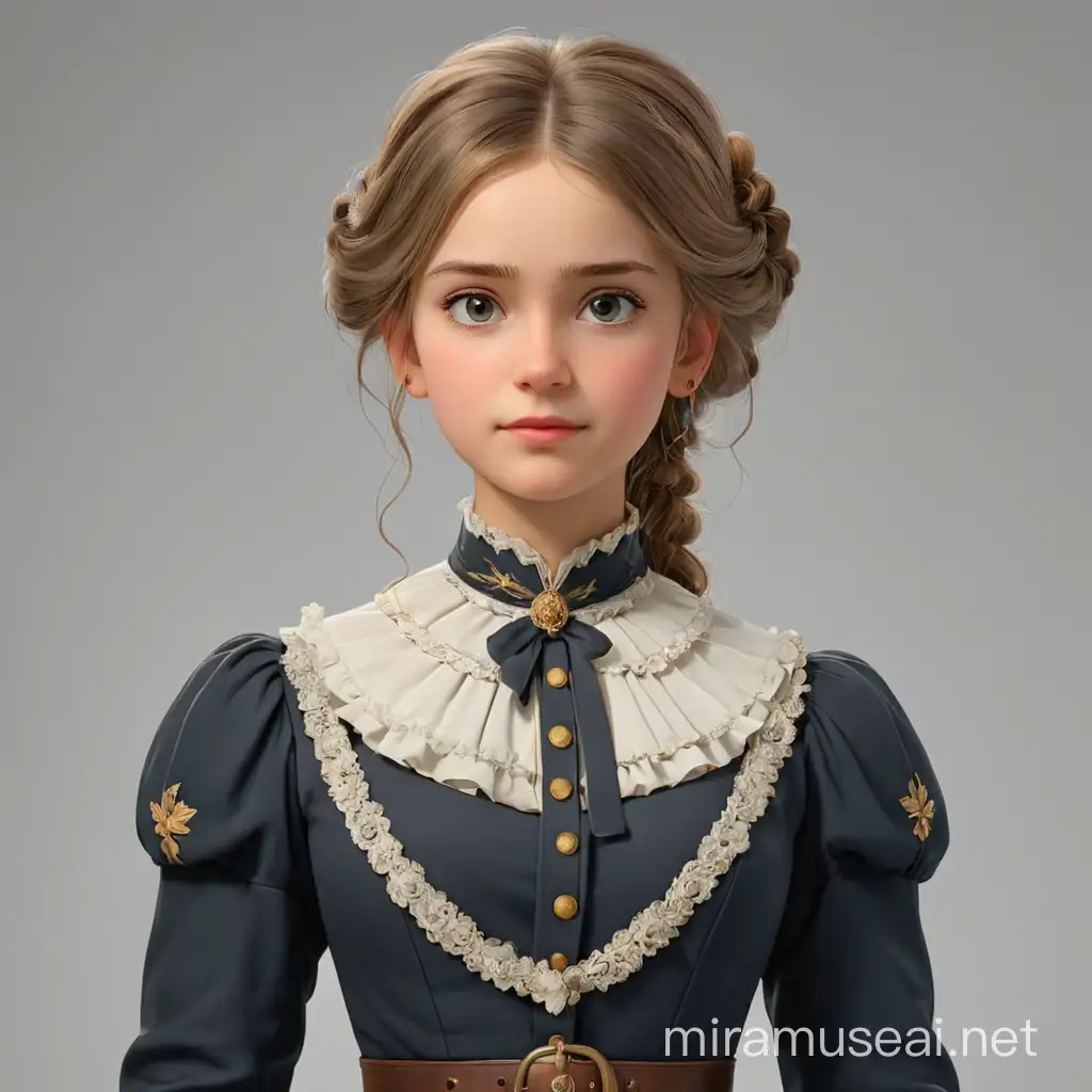 Prussian girl of the 19th century. in full height. Without background. in realism style, 3d-animation.