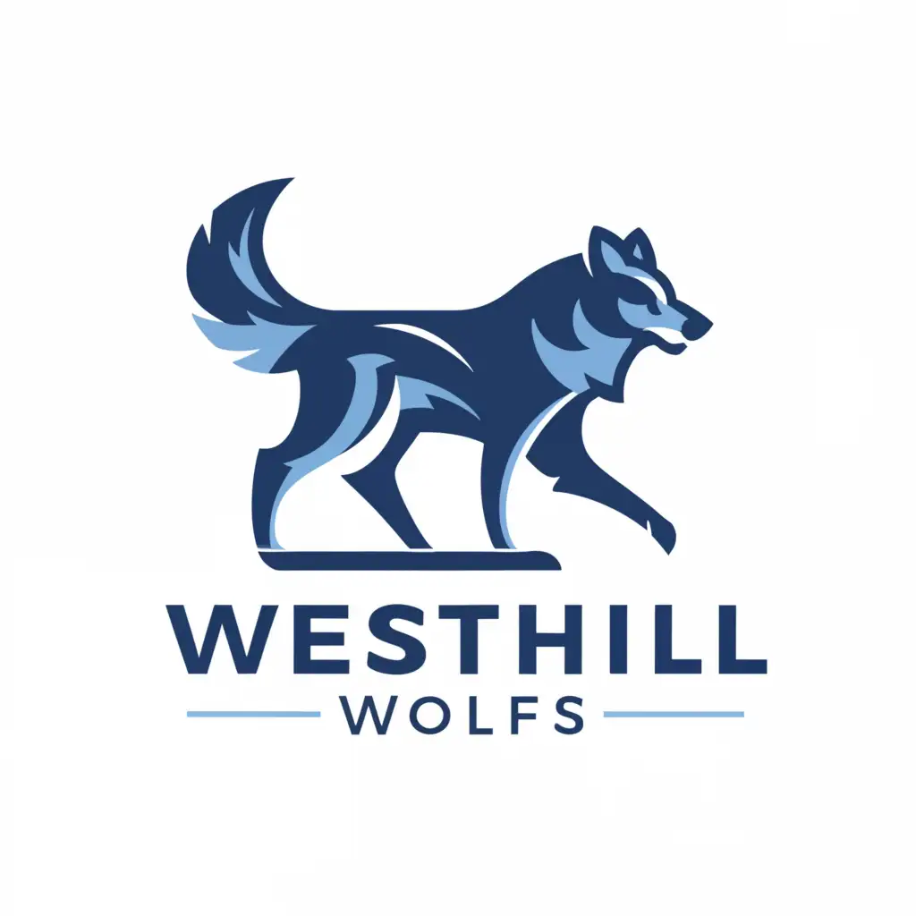 a logo design,with the text "Westhill wolfs", main symbol:wolf
blue
,Minimalistic,be used in Education industry,clear background