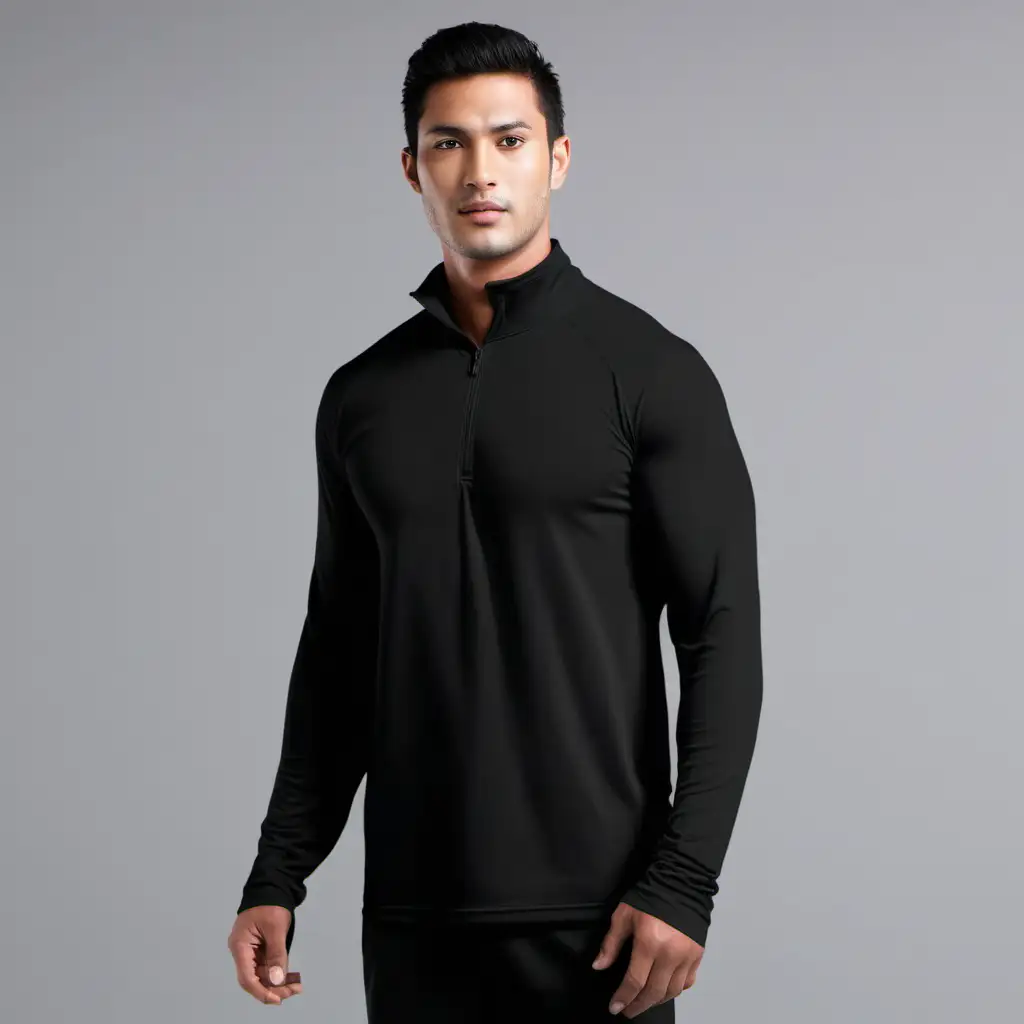 generante an image of men's long sleeve 1/4 zip top black colour