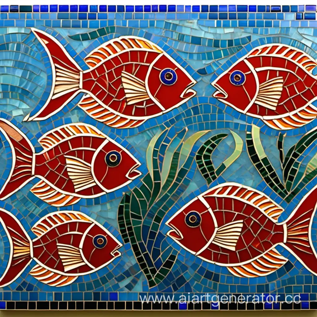 Colorful-Mosaic-Depicting-a-Vibrant-Family-of-Fish