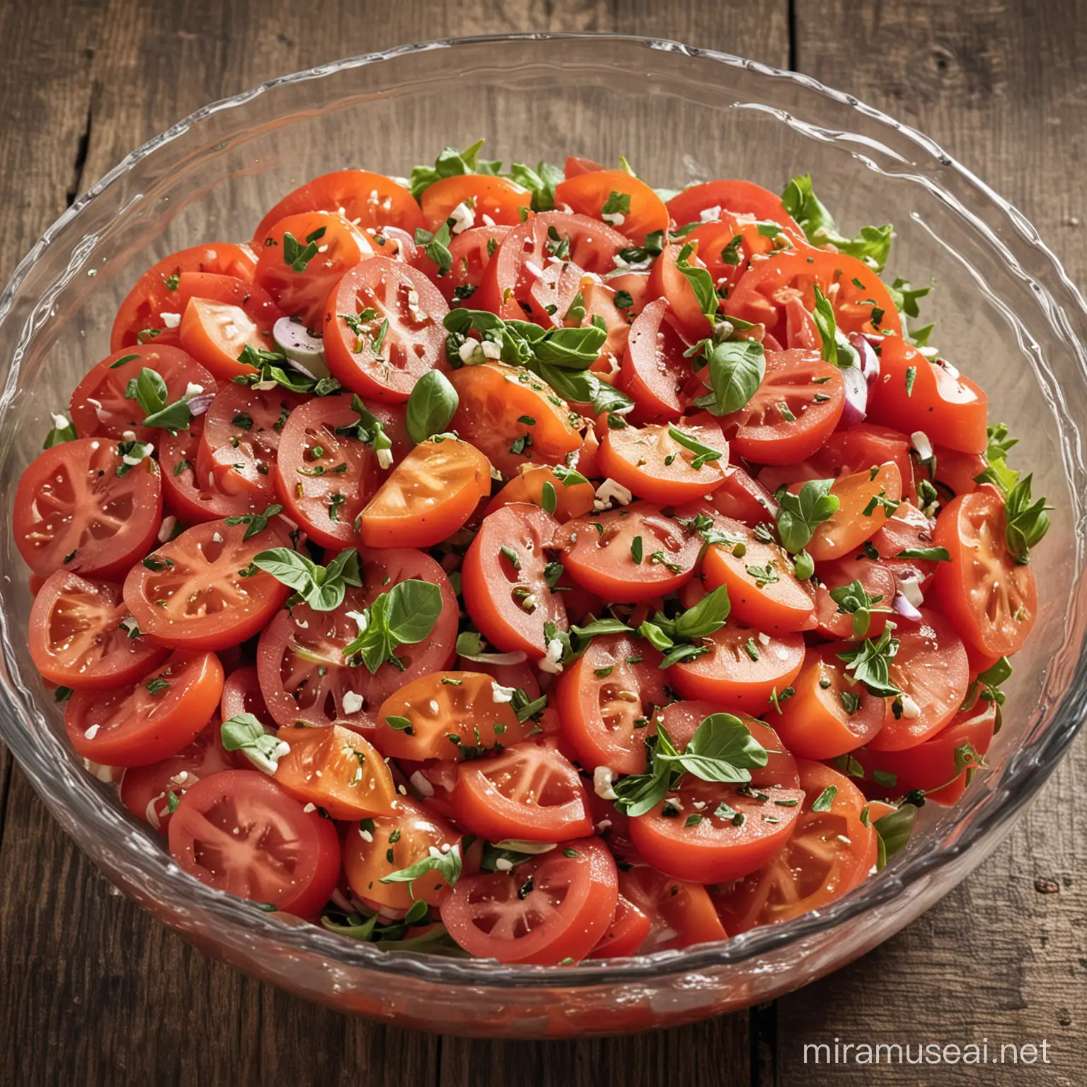 Vibrant Tomato Salad with Fresh Greens and Zesty Dressing