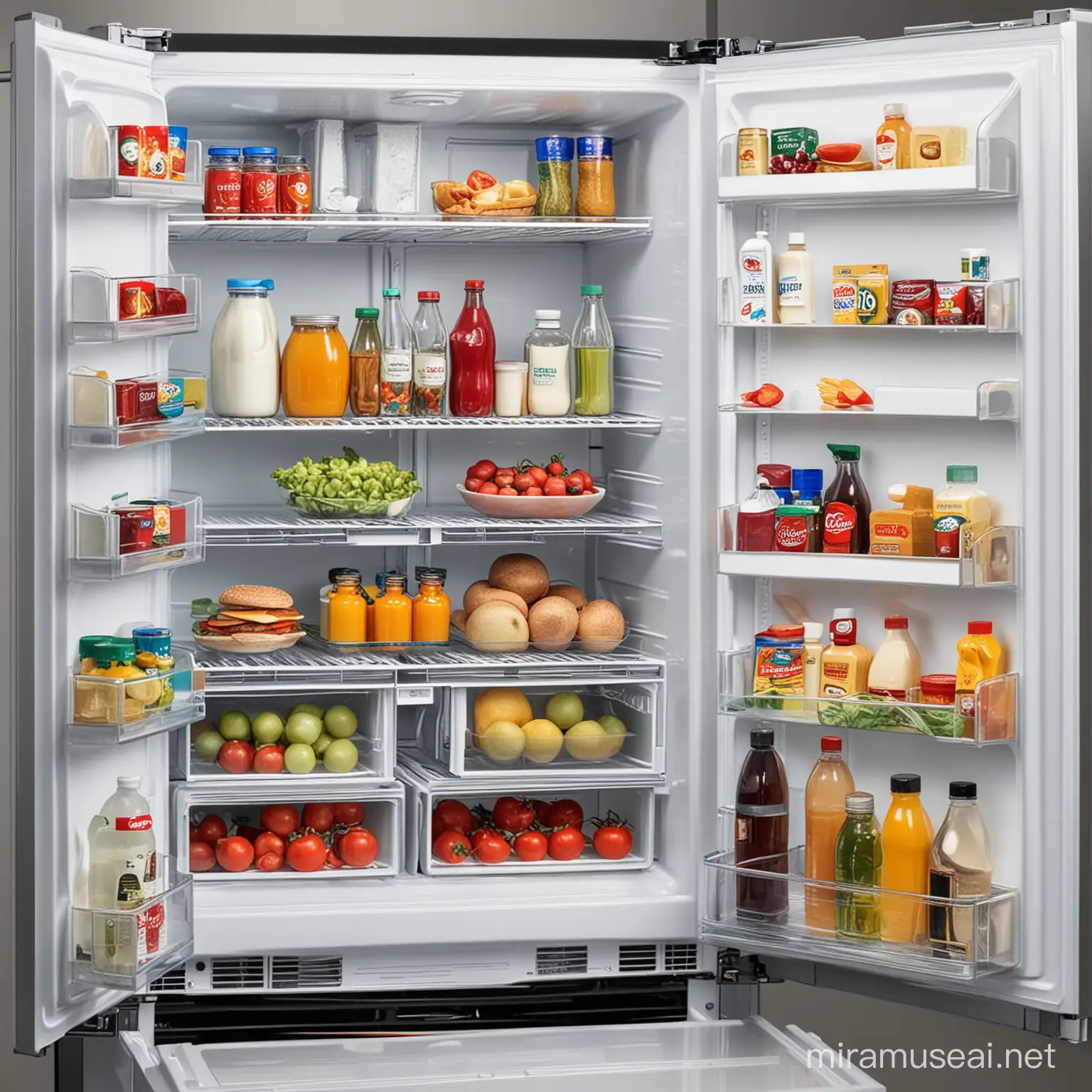 Variety of Products in Open Refrigerator