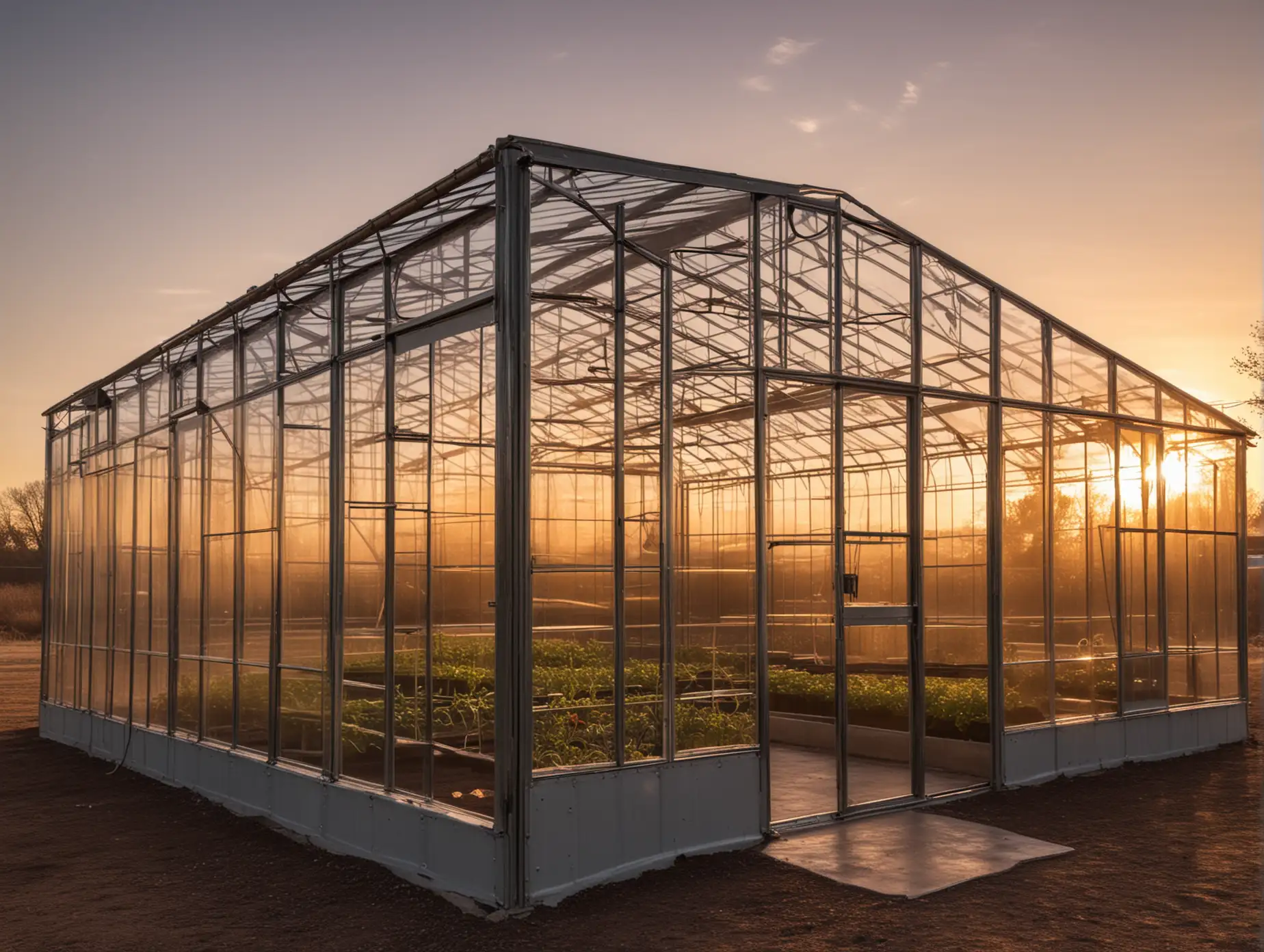 Serene-Sunset-Glow-in-Metal-Greenhouse