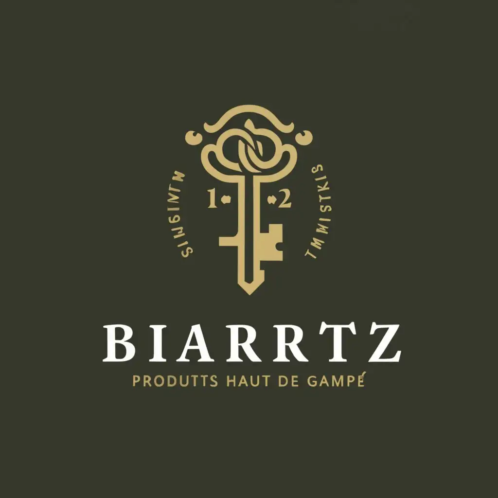 a logo design,with the text "Biarritz", main symbol:a golden key in the middle, write this text 
 in the bottom of logo PRODUITS & SERVICES HAUT DE GAMME,Moderate,clear background