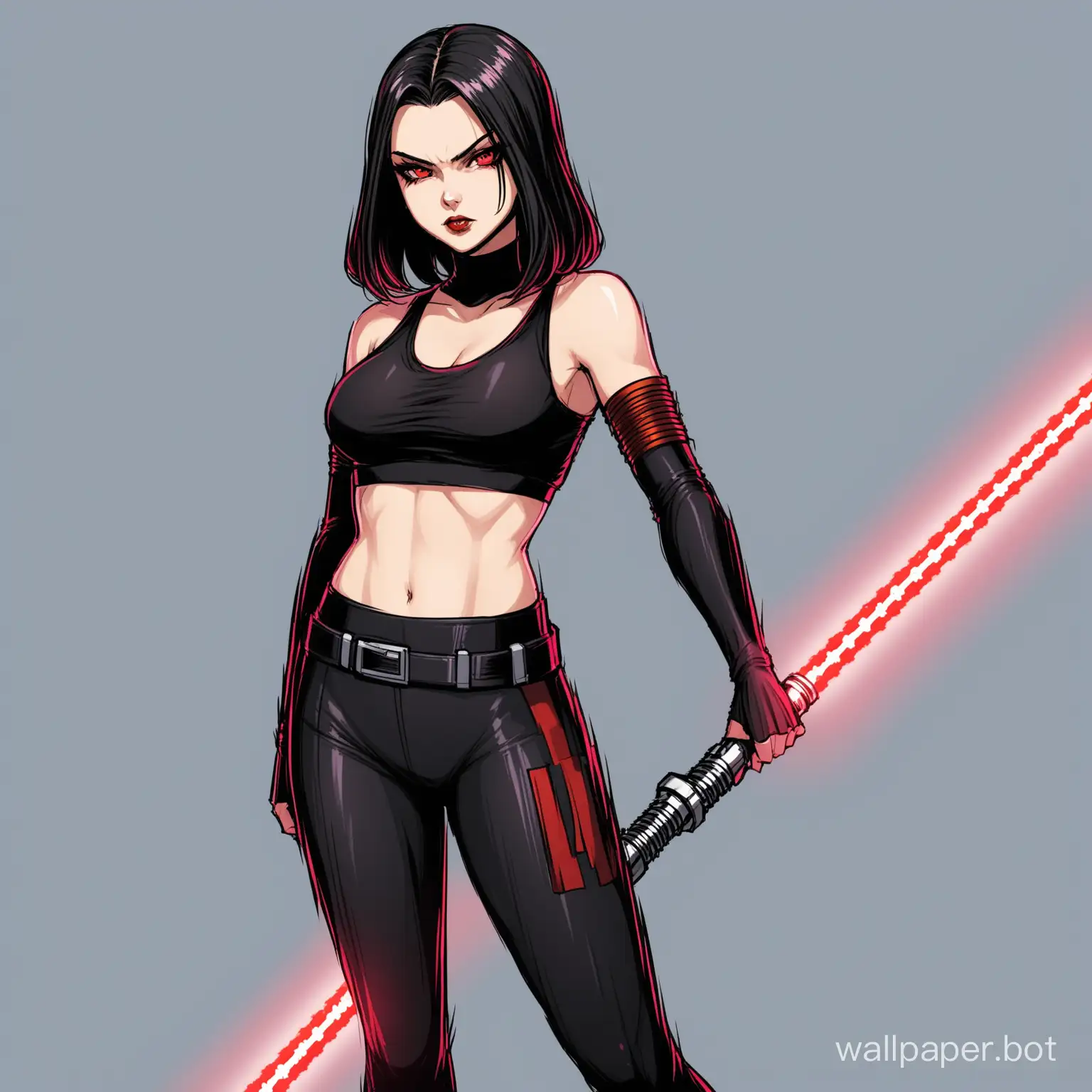 Girl, Sith, In a crop top, tight pants, without a cloak, with two lightsabers