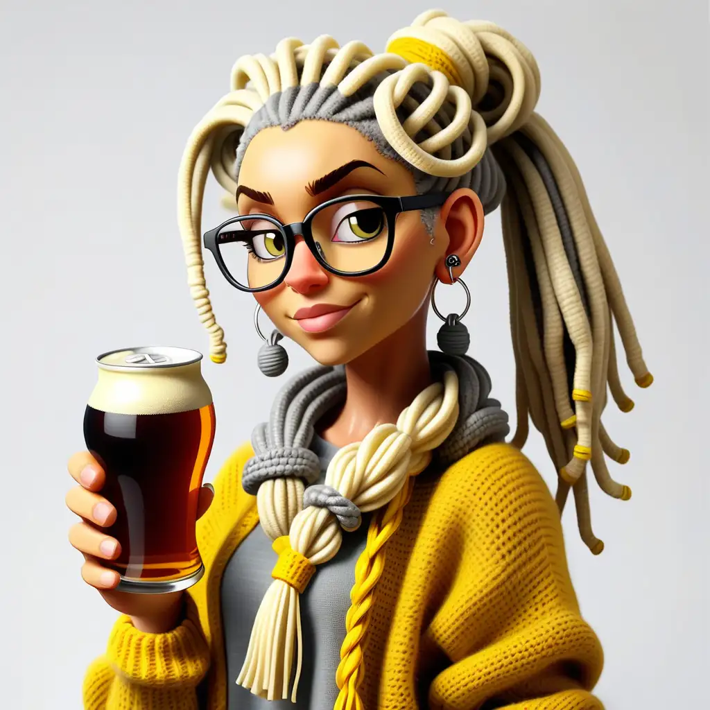 Stylish Woman with Blond and Grey Dreadlocs in Crocheted Sweater