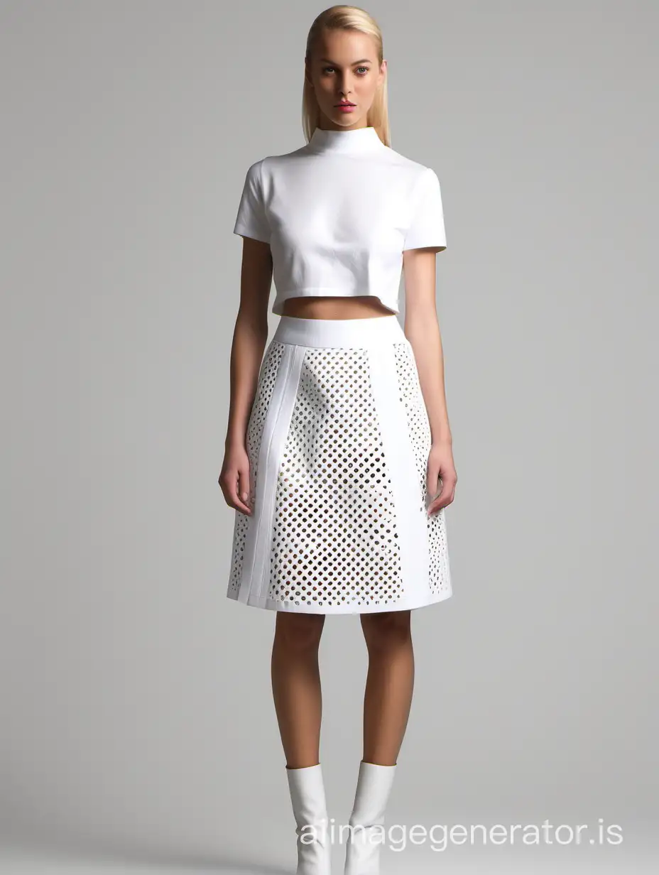 white skirt made of perforated fabric.