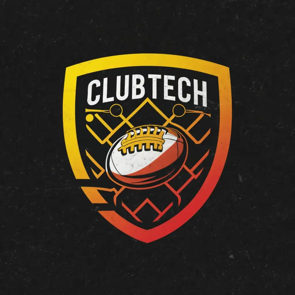 a logo design,with the text "ClubTech", main symbol:images should be based on Australian Football league and IT, and  security. Base color yellow and red, Perhaps an AFL football on a shield but without the word AFL,minimal,be used in Technology industry and sport, clear background to overlay on white