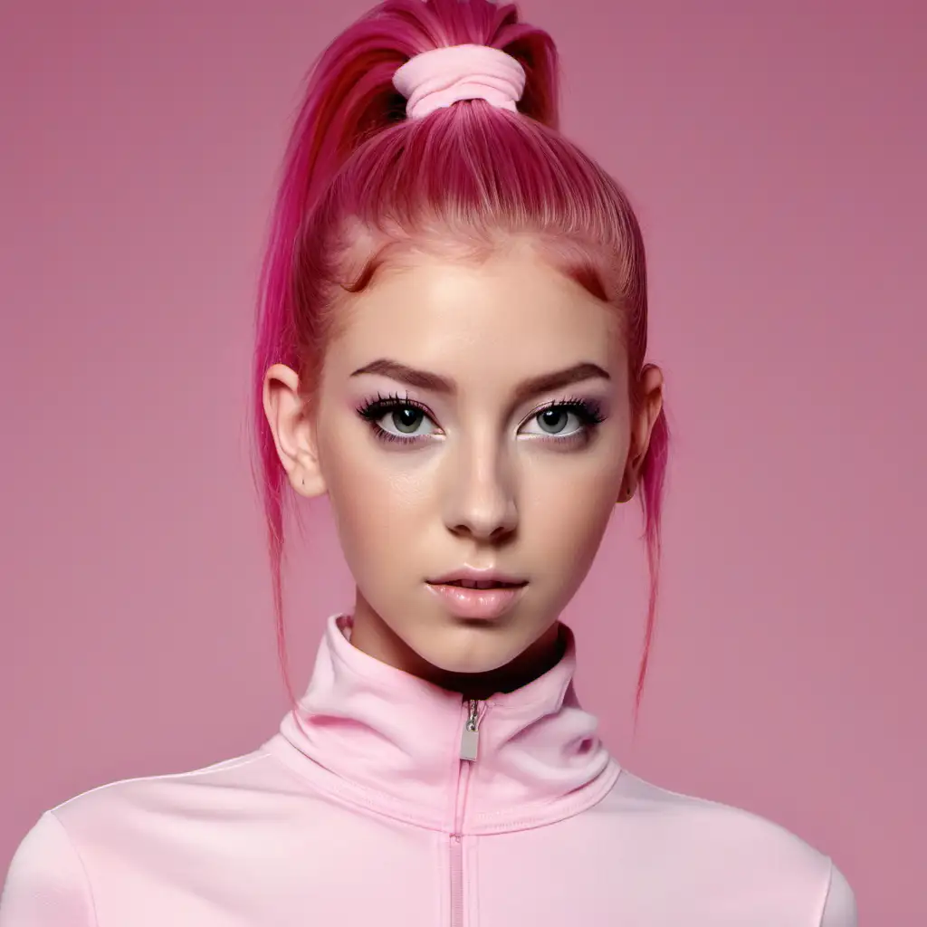 PinkHaired Pop Star Portrait Captivating Caucasian Singer in Pink Jumpsuit