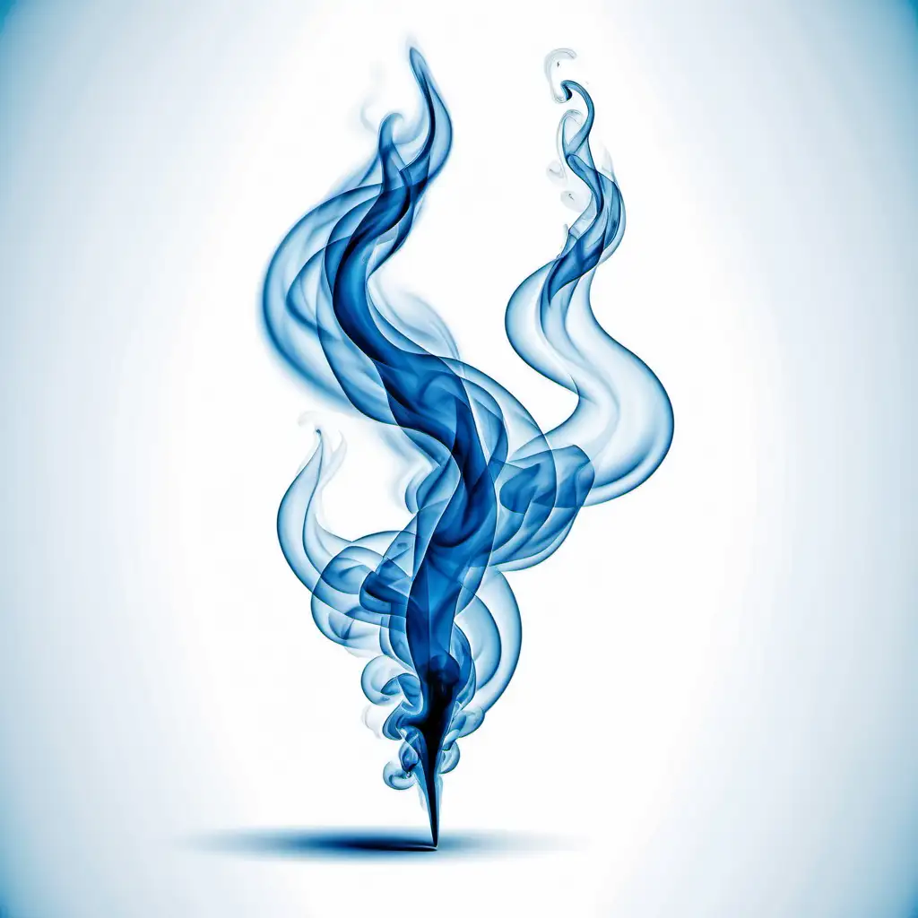 Graphic & sign made of smoke in blue shads, white background, illustrated style