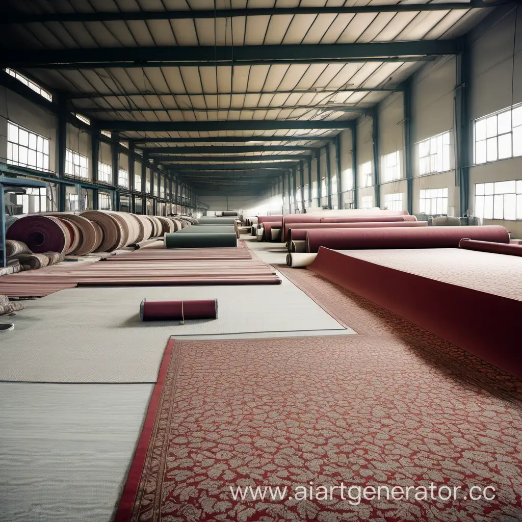 помещение завода, производство ковров, ковры лежат на столе
