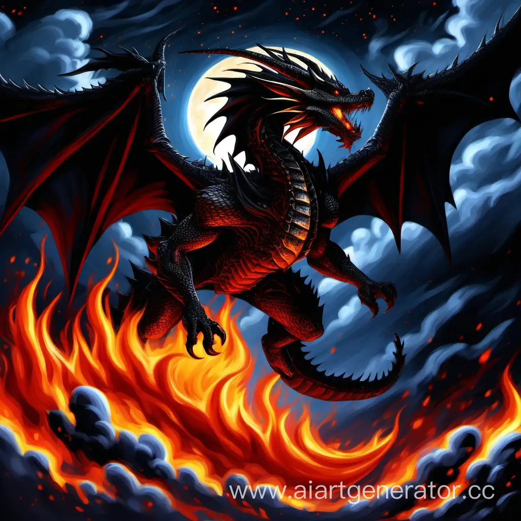 Nocturnal-Black-Dragon-Soaring-Above-Fiery-Skies