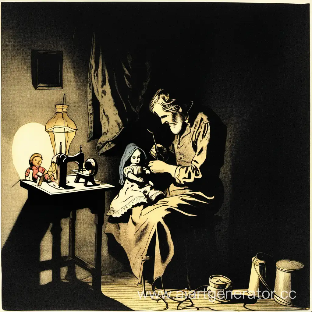 Craftsman-Sewing-Doll-in-Illuminated-Darkness