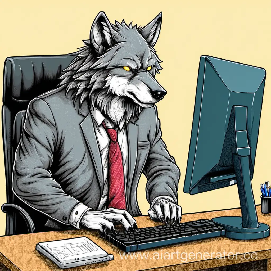 Wolf-programmer at the workplace