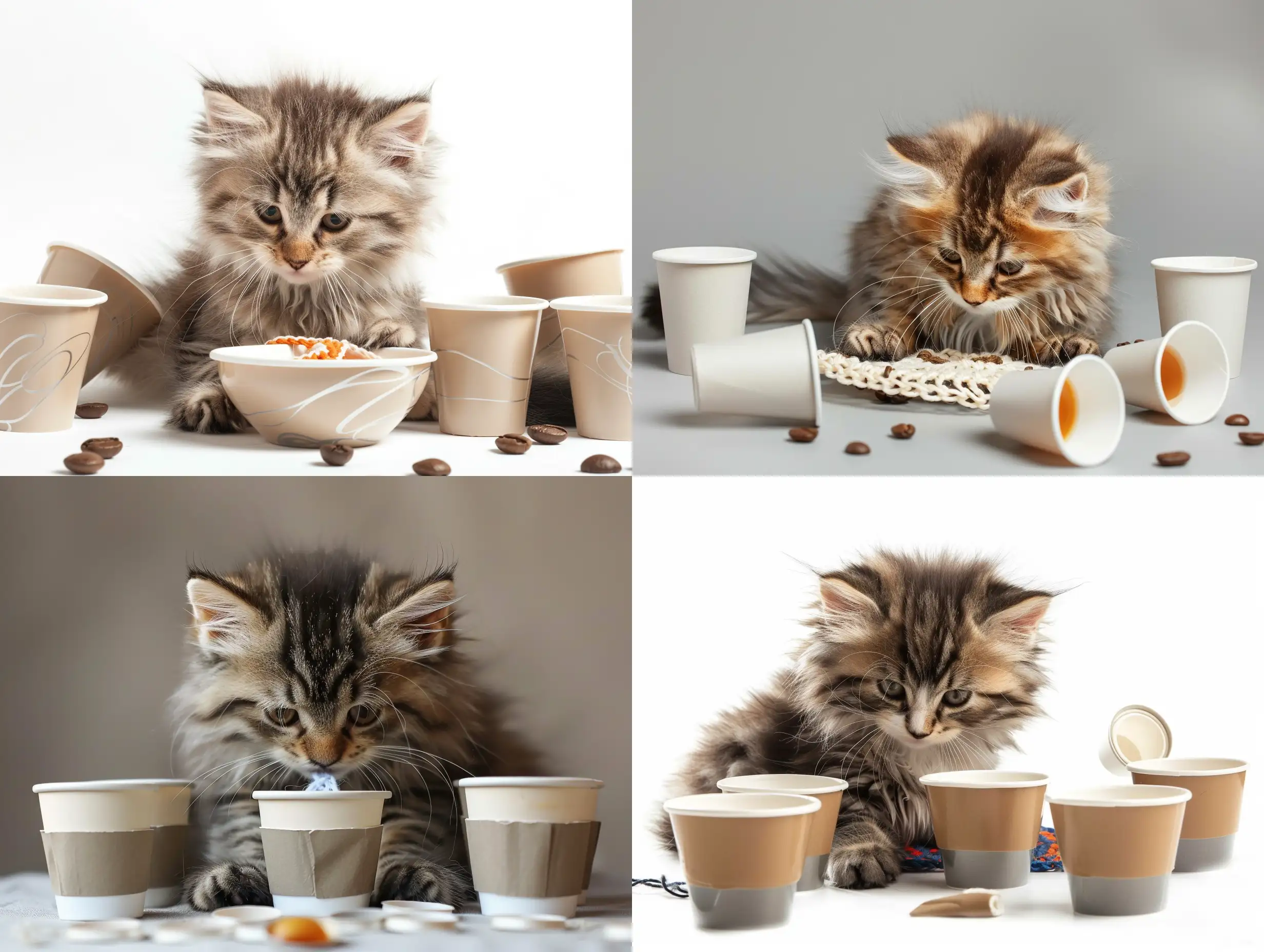 Sleepy-Kitten-Crocheting-with-Empty-Coffee-Cups