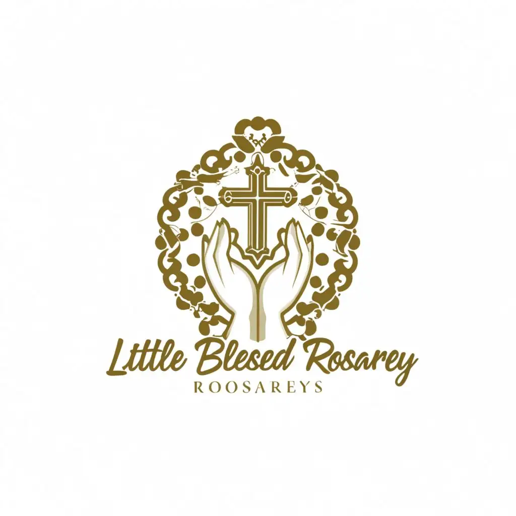a logo design,with the text "Little Blessed Rosaries", main symbol:Rosary, praying hands,Moderate,be used in Religious industry,clear background