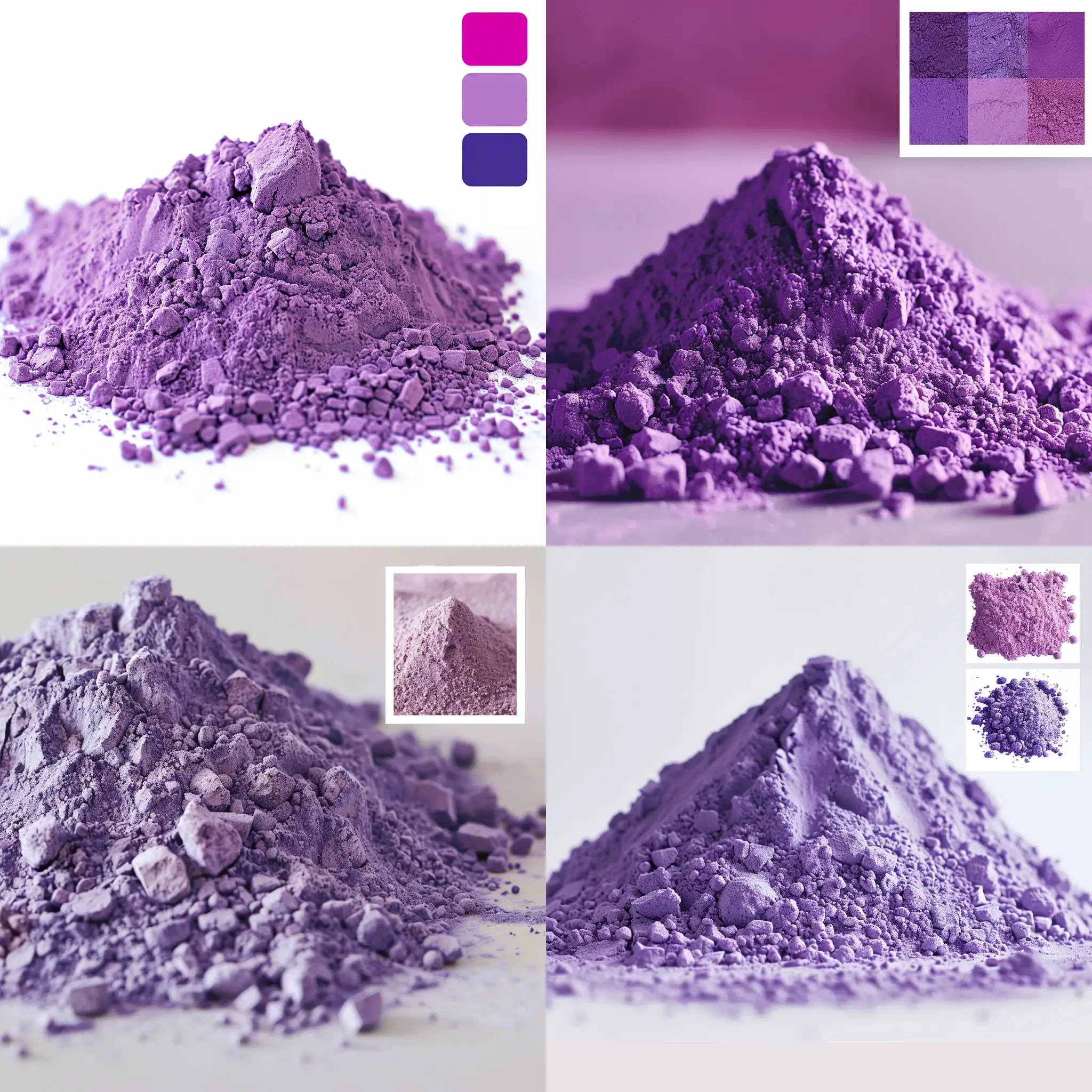 generate an image of pile of a purple flour powder (it should have the color #200052 and colors next to it)