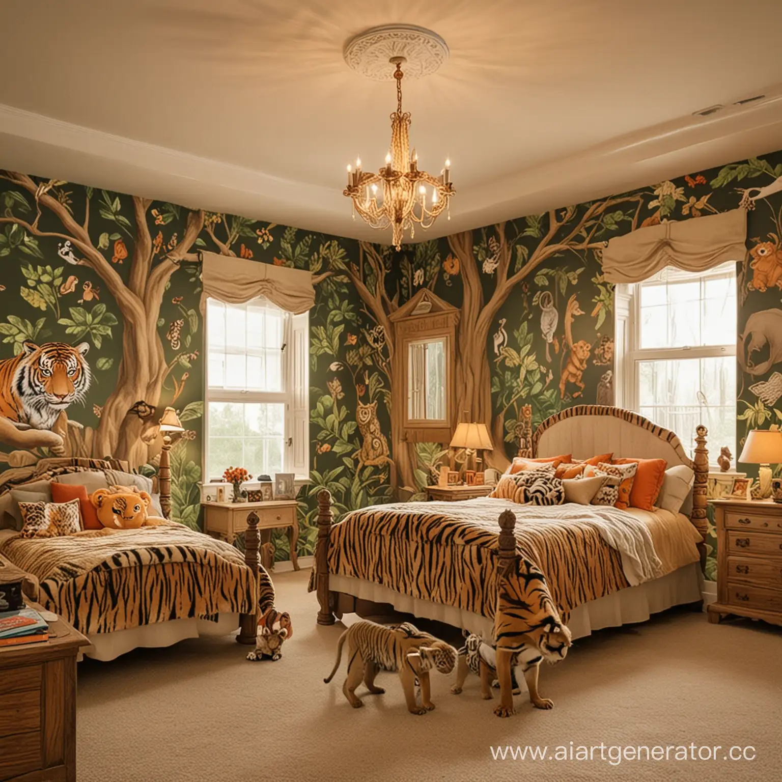 tigers, lions, monkeys,bears in one room for kids
