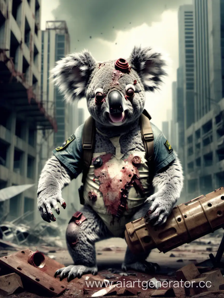 PostApocalyptic-Zombie-Koala-Roaming-Ruined-City